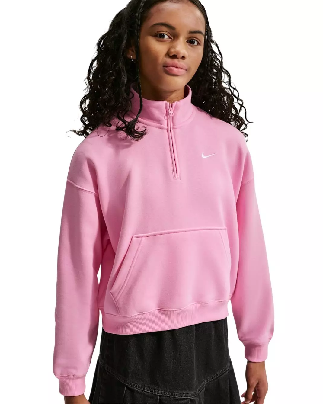 Nike Big Girls' Sportswear Studio Fleece Oversized 1/4 Zip - Pink - PINK