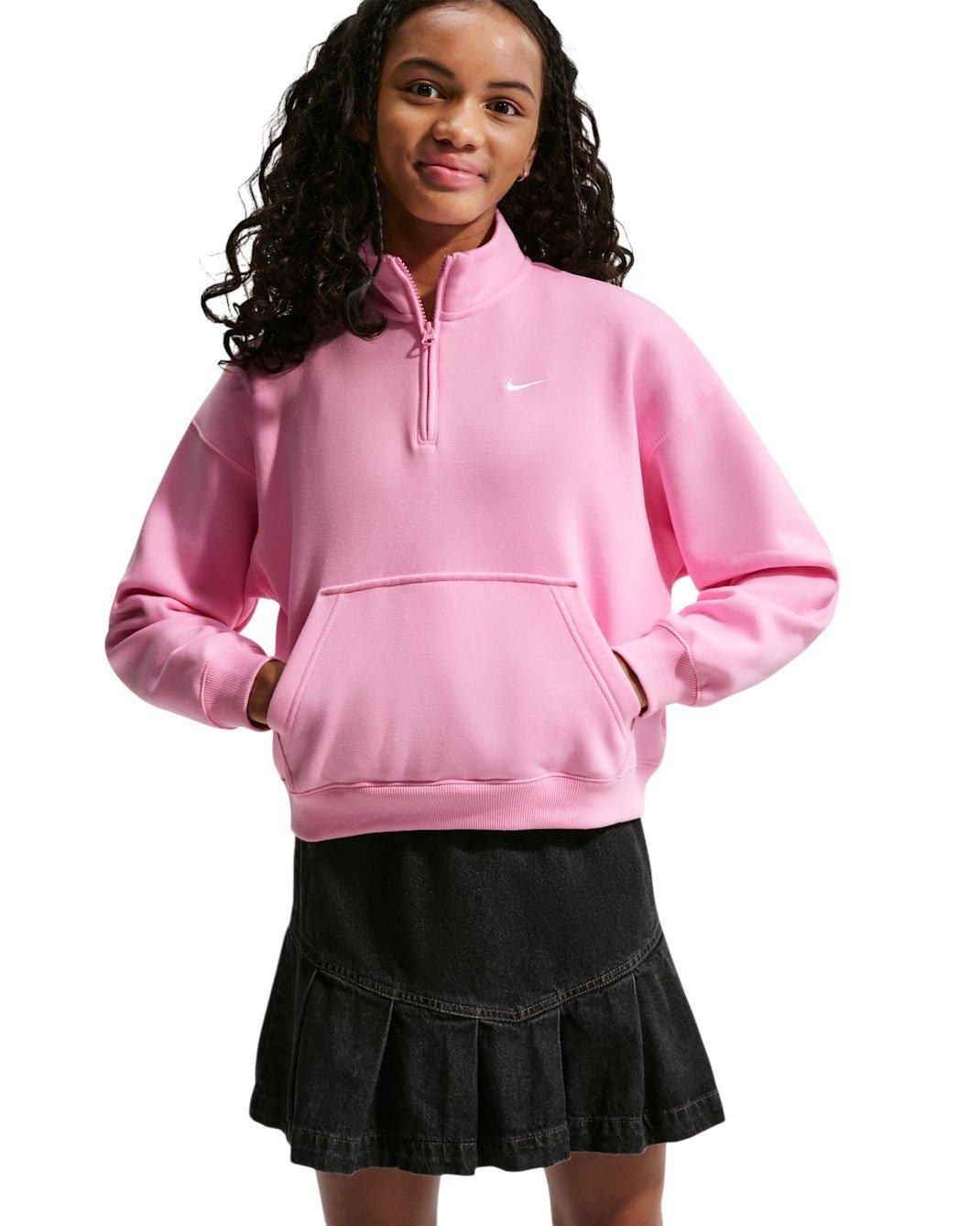 Nike Big Girls' Sportswear Studio Fleece Oversized 1/4 Zip - Pink - PINK Thumbnail View 3