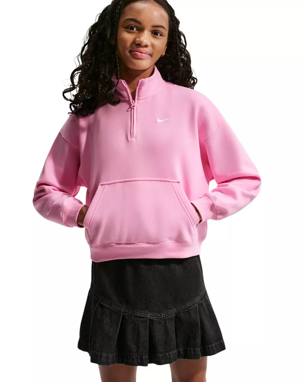 Nike Big Girls' Sportswear Studio Fleece Oversized 1/4 Zip - Pink - PINK