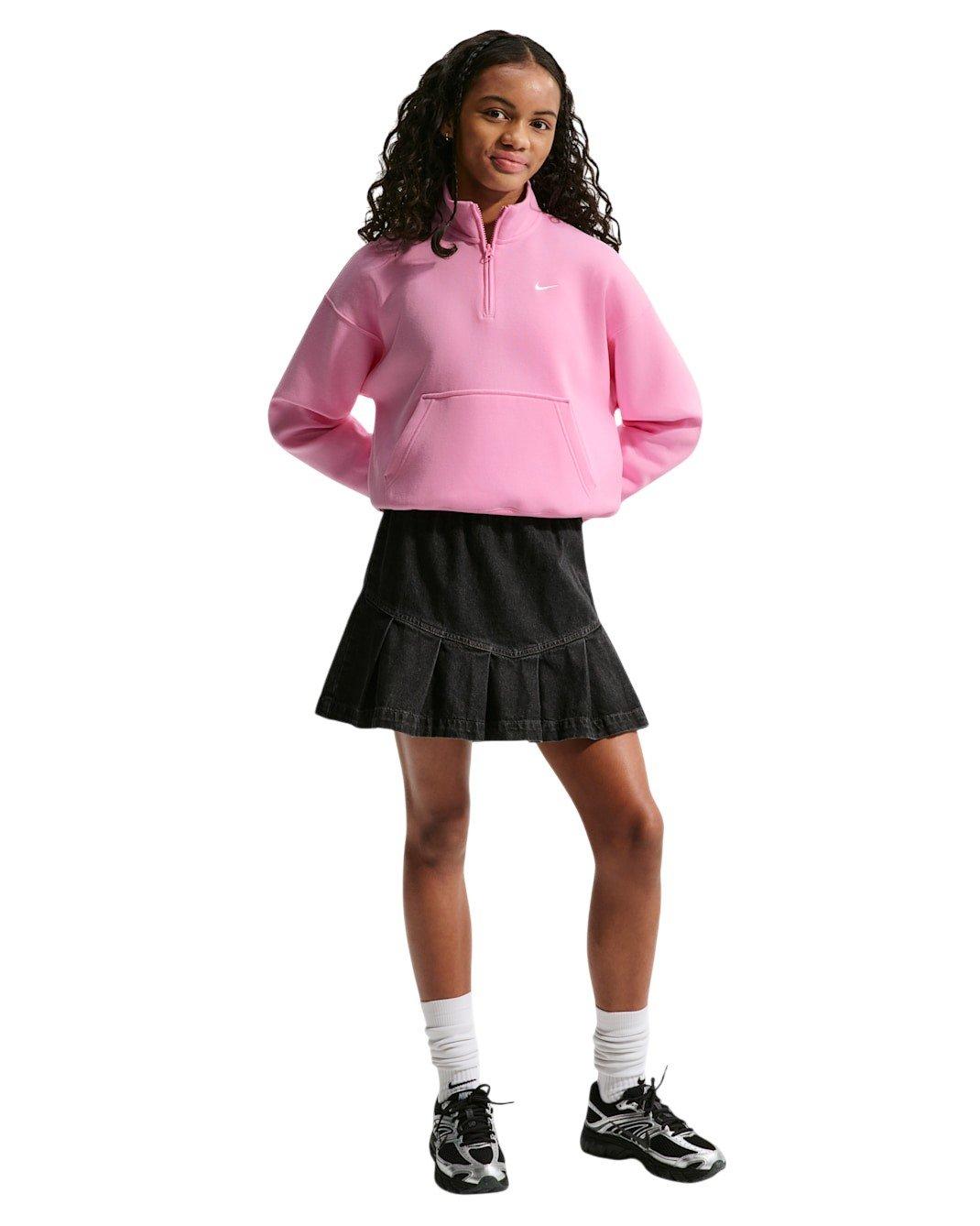 Nike Big Girls' Sportswear Studio Fleece Oversized 1/4 Zip - Pink - PINK Thumbnail View 5