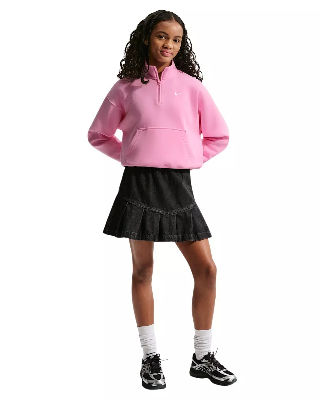 Nike Big Girls' Sportswear Studio Fleece Oversized 1/4 Zip - Pink - PINK