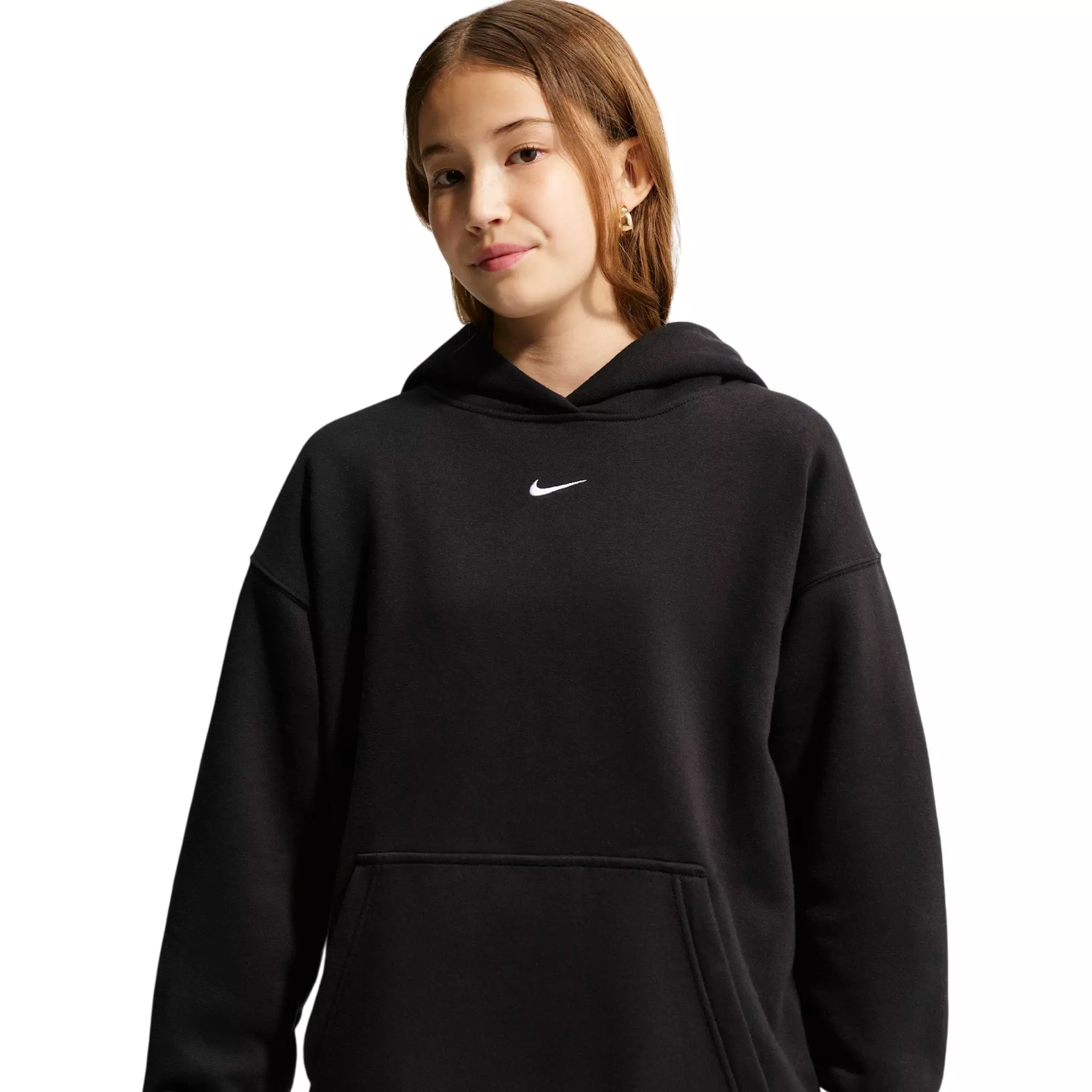 Nike Big Girls' Sportswear Studio Fleece Oversized Pullover Hoodie - Black - BLACK