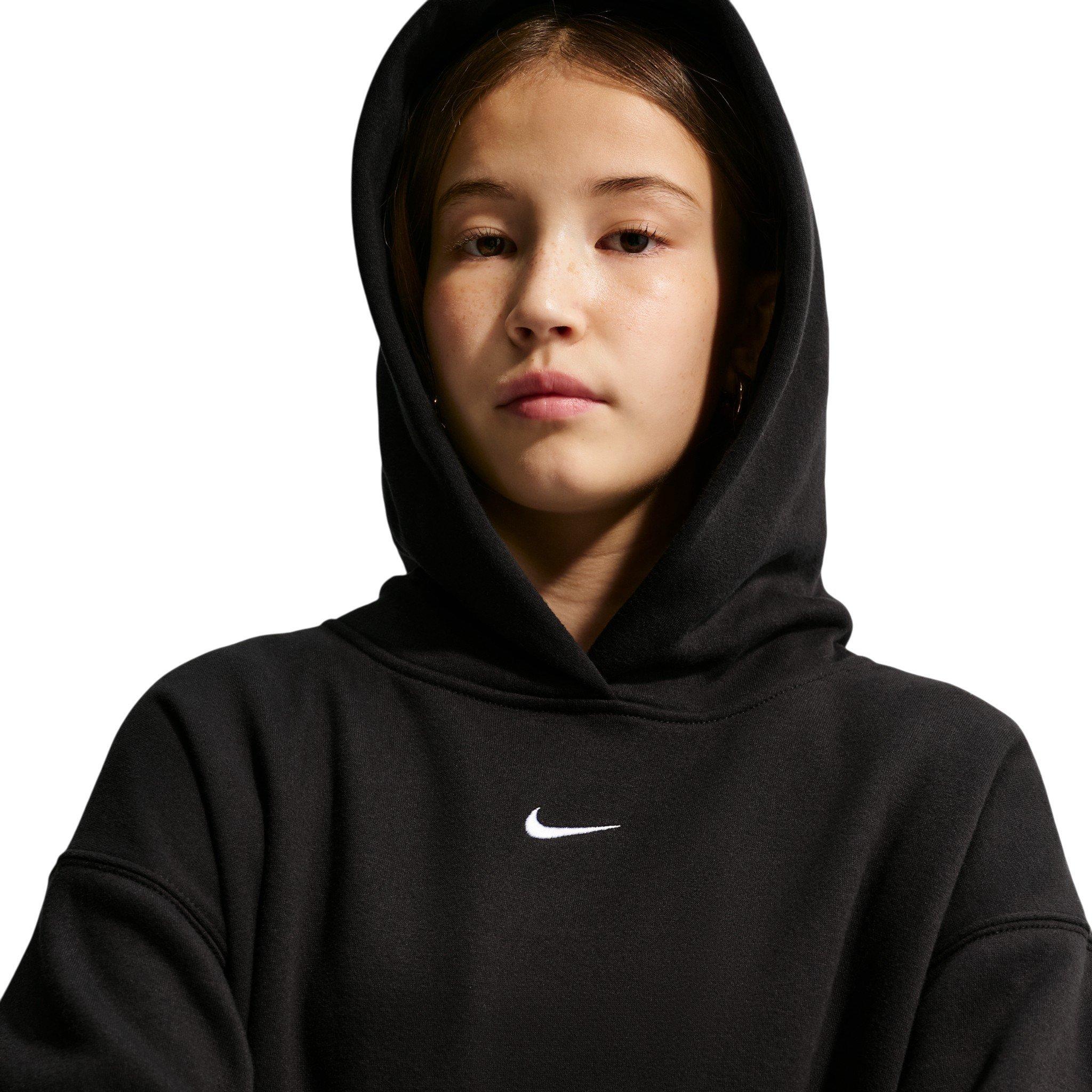 Nike Big Girls' Sportswear Studio Fleece Oversized Pullover Hoodie - Black - BLACK Thumbnail View 3