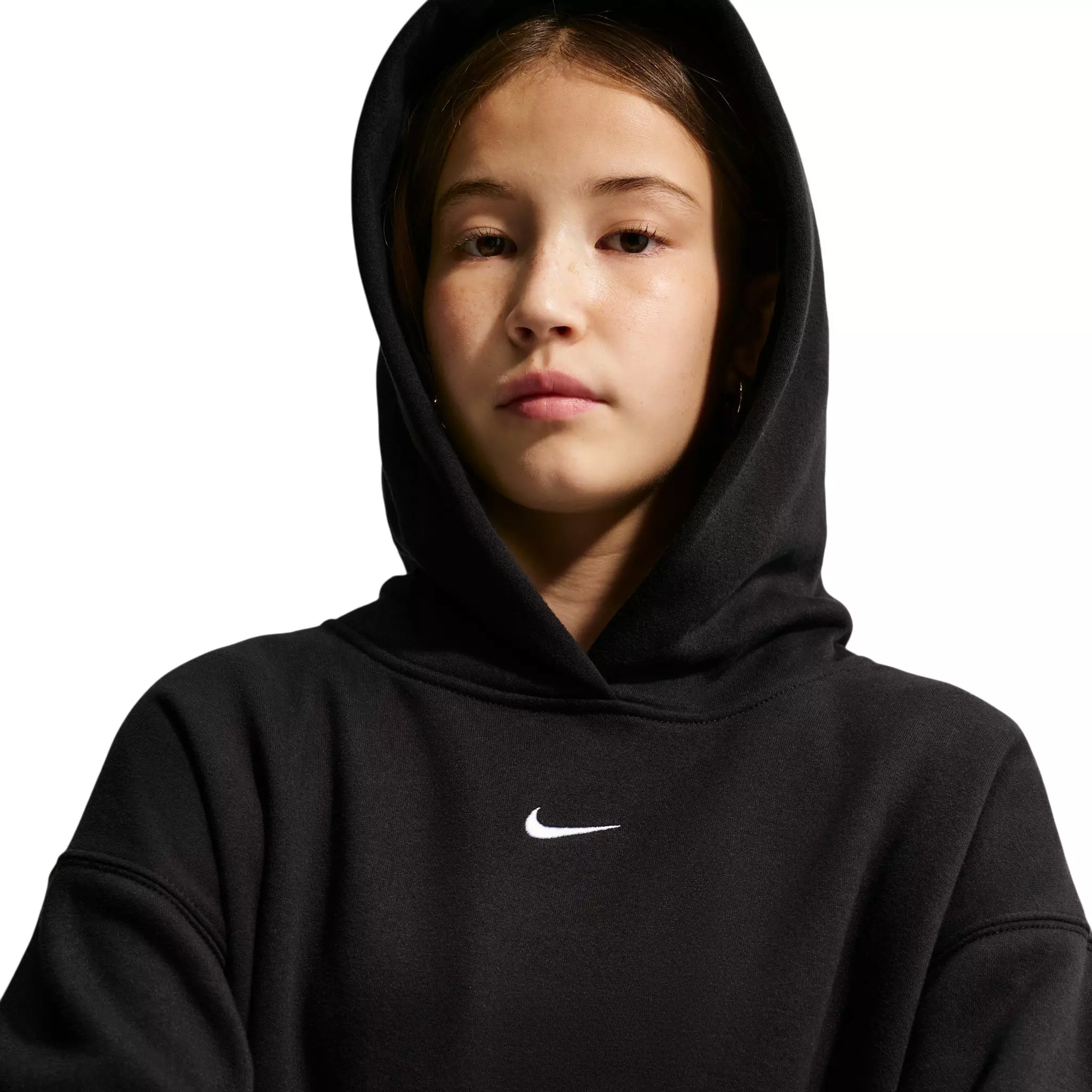 Nike Big Girls' Sportswear Studio Fleece Oversized Pullover Hoodie - Black - BLACK