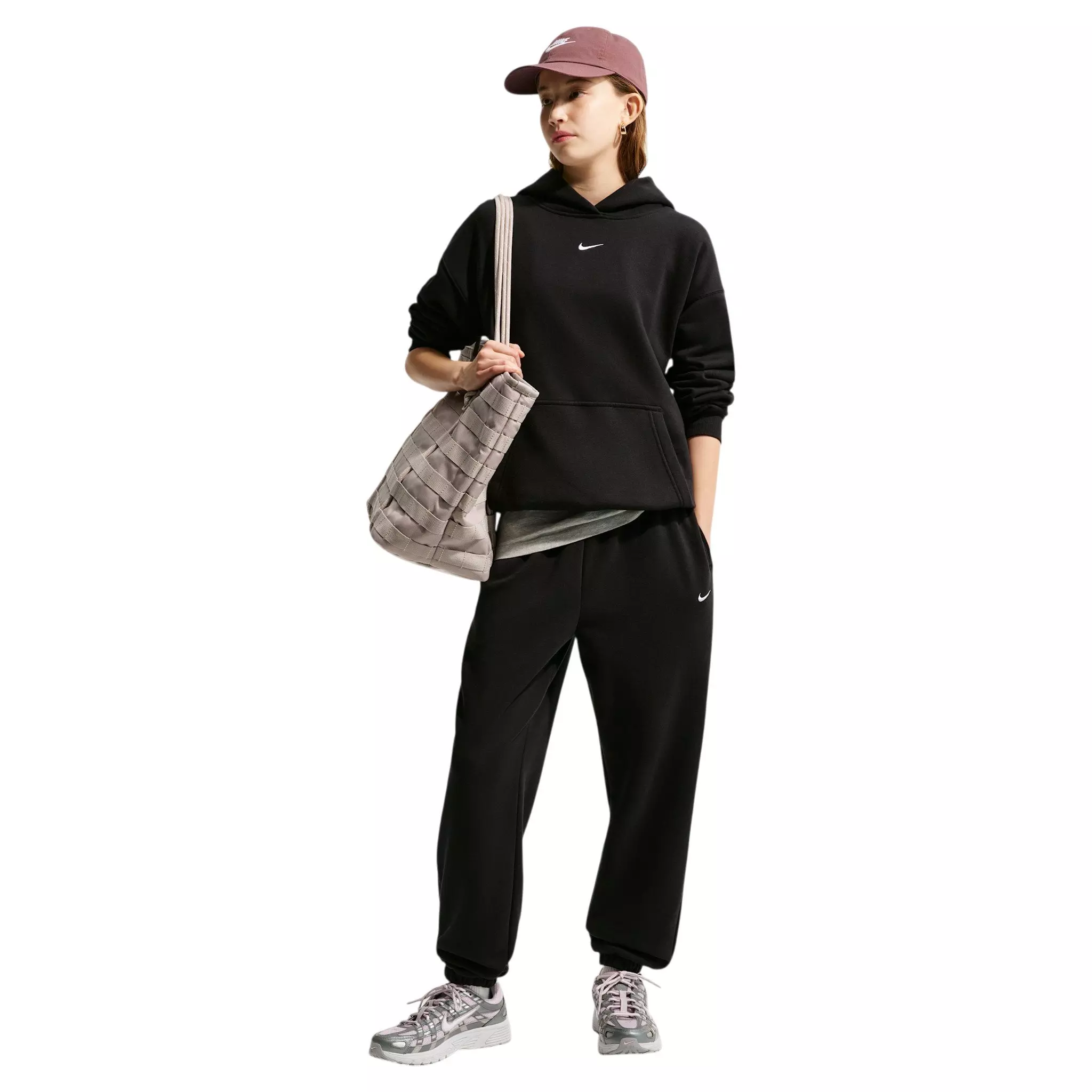 Nike Big Girls' Sportswear Studio Fleece Oversized Pullover Hoodie - Black - BLACK