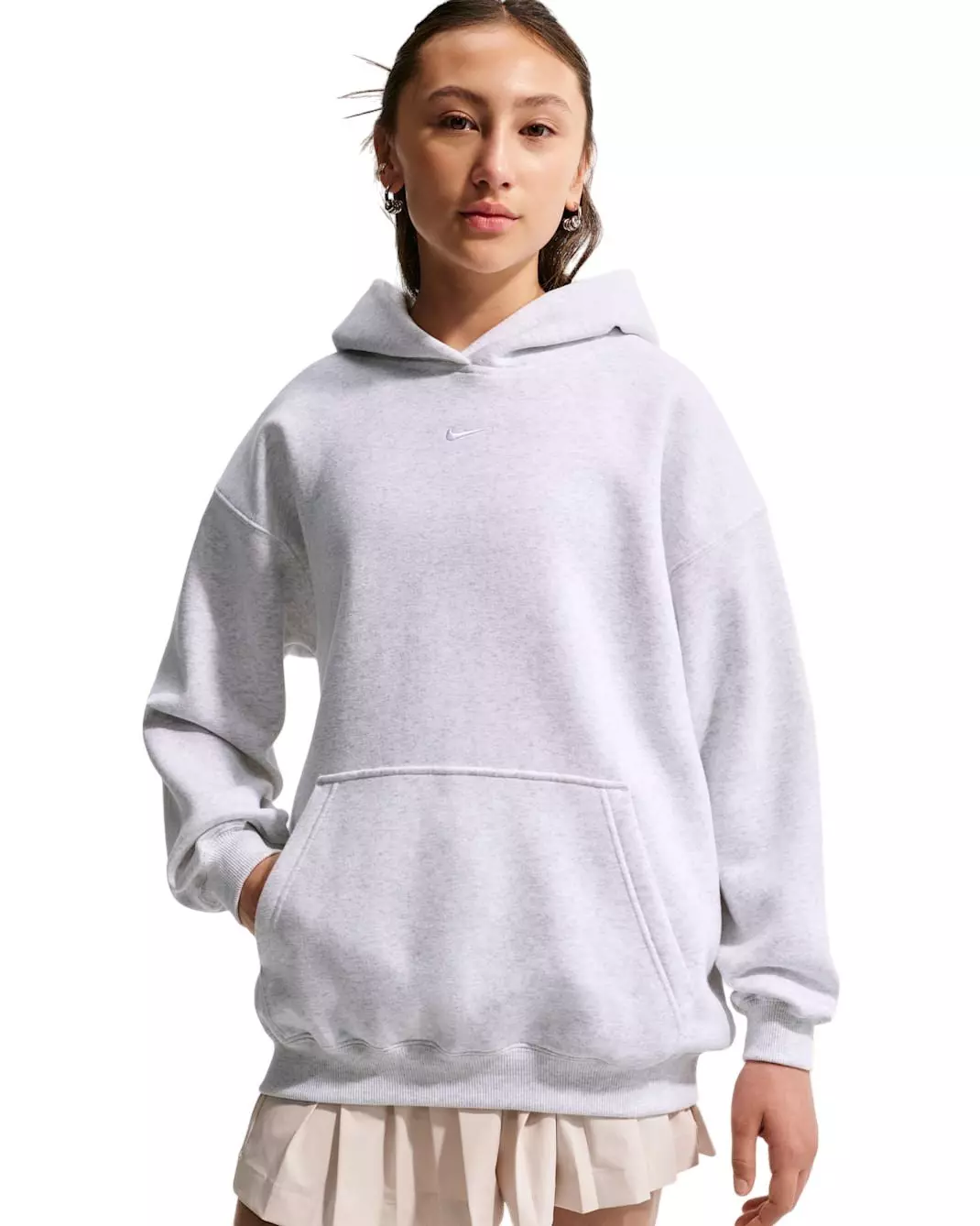 Nike Big Girls' Sportswear Studio Fleece Oversized Pullover Hoodie - Heather Grey - HEATHER GREY