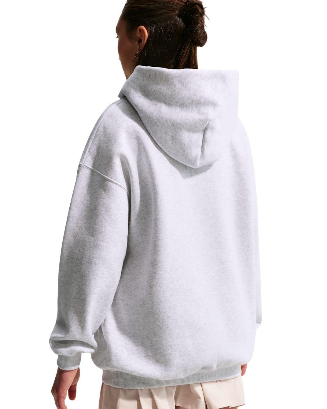Nike Sportswear Studio Fleece Big Girls' Heather Grey Oversized Pullover Hoodie