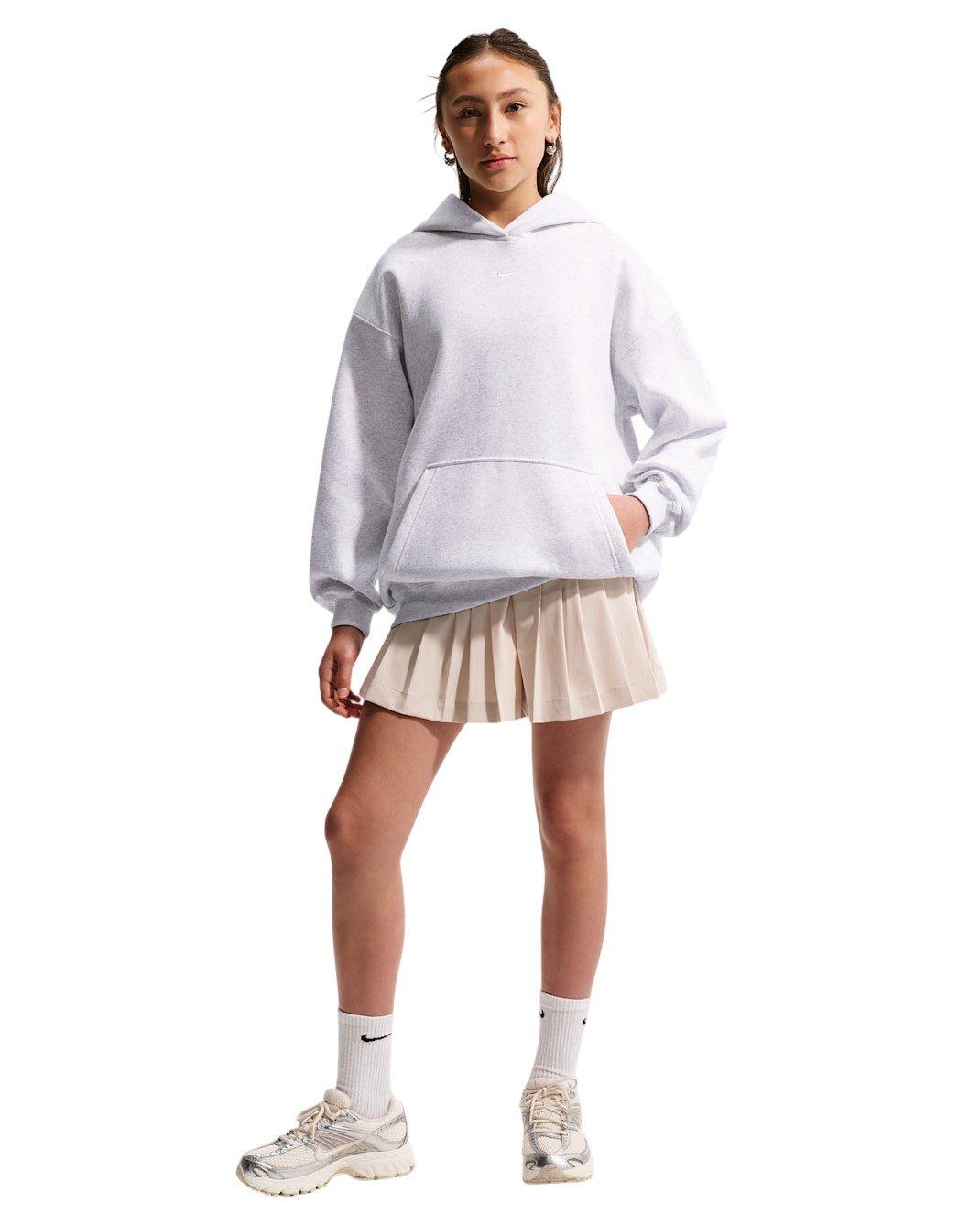 Nike Sportswear Studio Fleece Big Girls' Heather Grey Oversized Pullover Hoodie