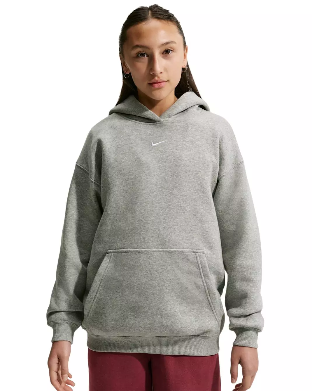 Nike Big Girls' Sportswear Studio Fleece Oversized Pullover Hoodie - Grey - GREY