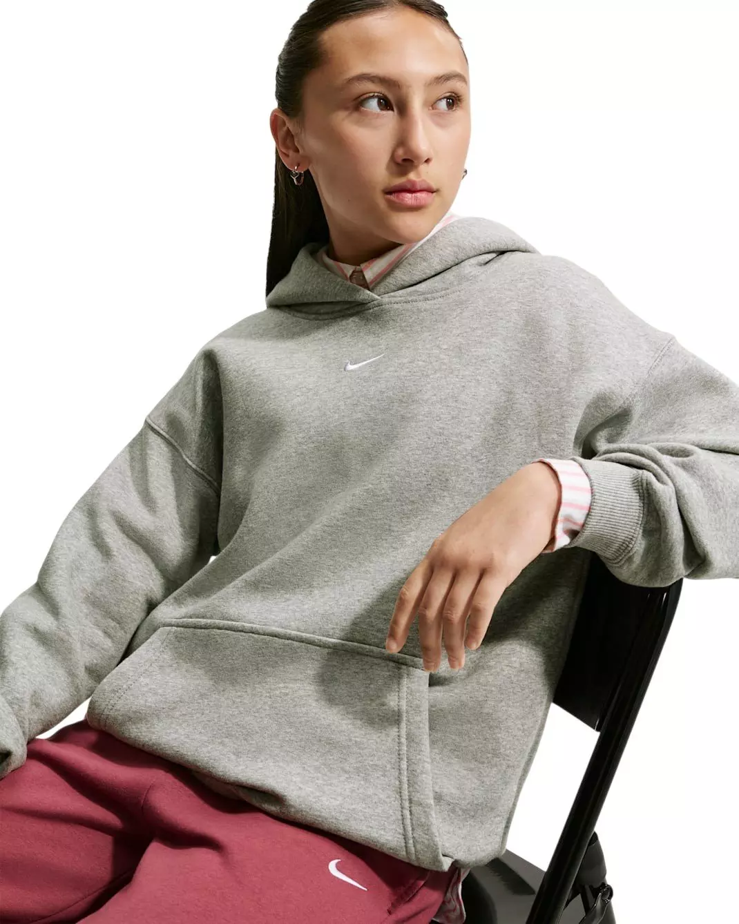 Nike Big Girls' Sportswear Studio Fleece Oversized Pullover Hoodie - Grey - GREY