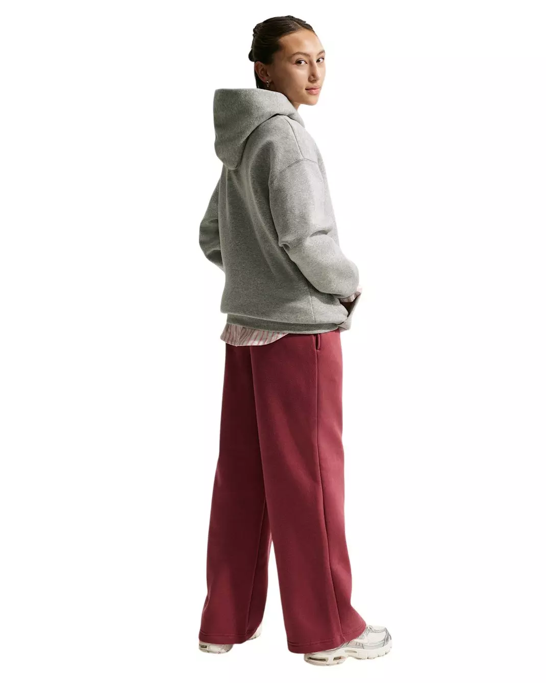 Nike Big Girls' Sportswear Studio Fleece Oversized Pullover Hoodie - Grey - GREY
