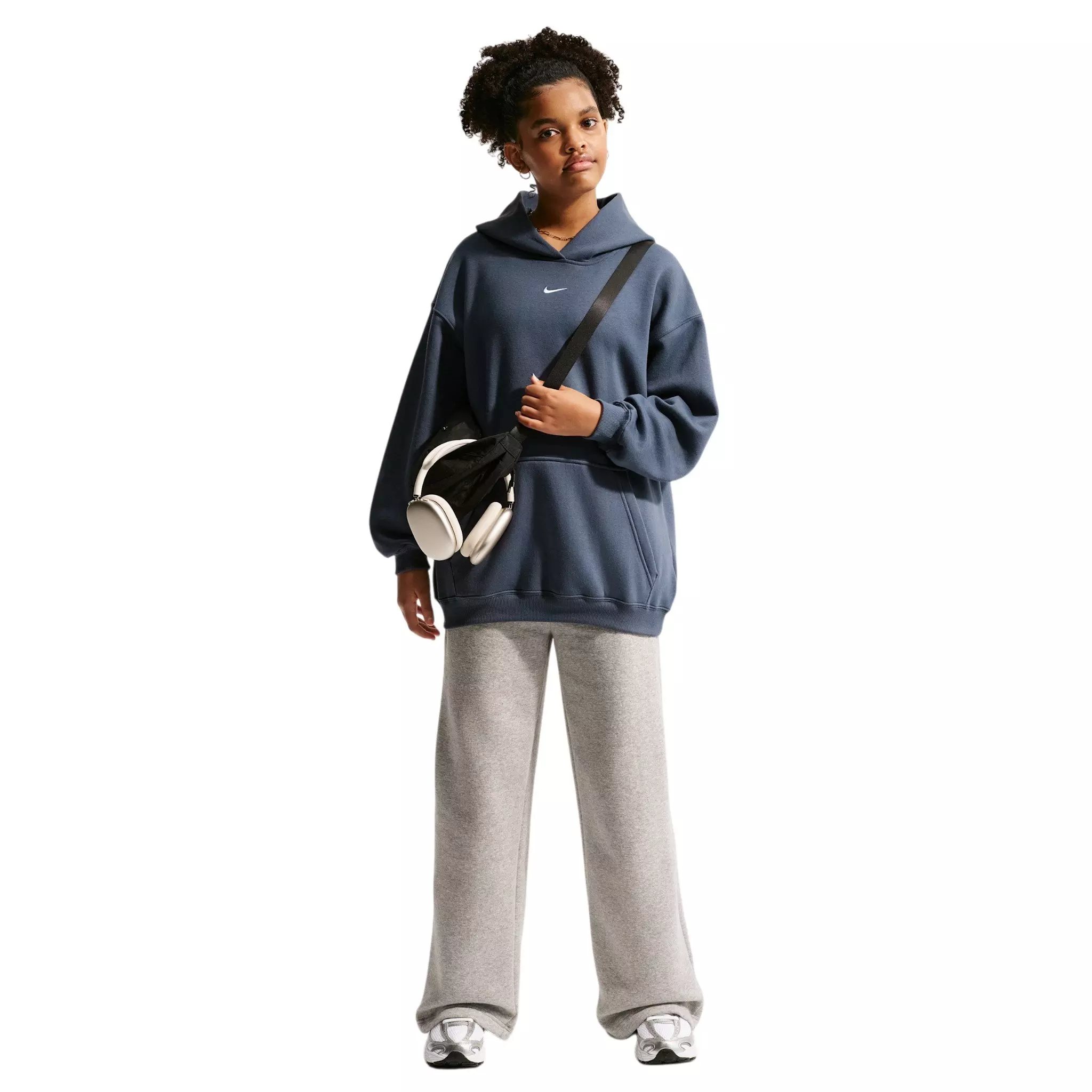 Nike Big Girls' Sportswear Studio Fleece Oversized Pullover Hoodie - Blue - BLUE