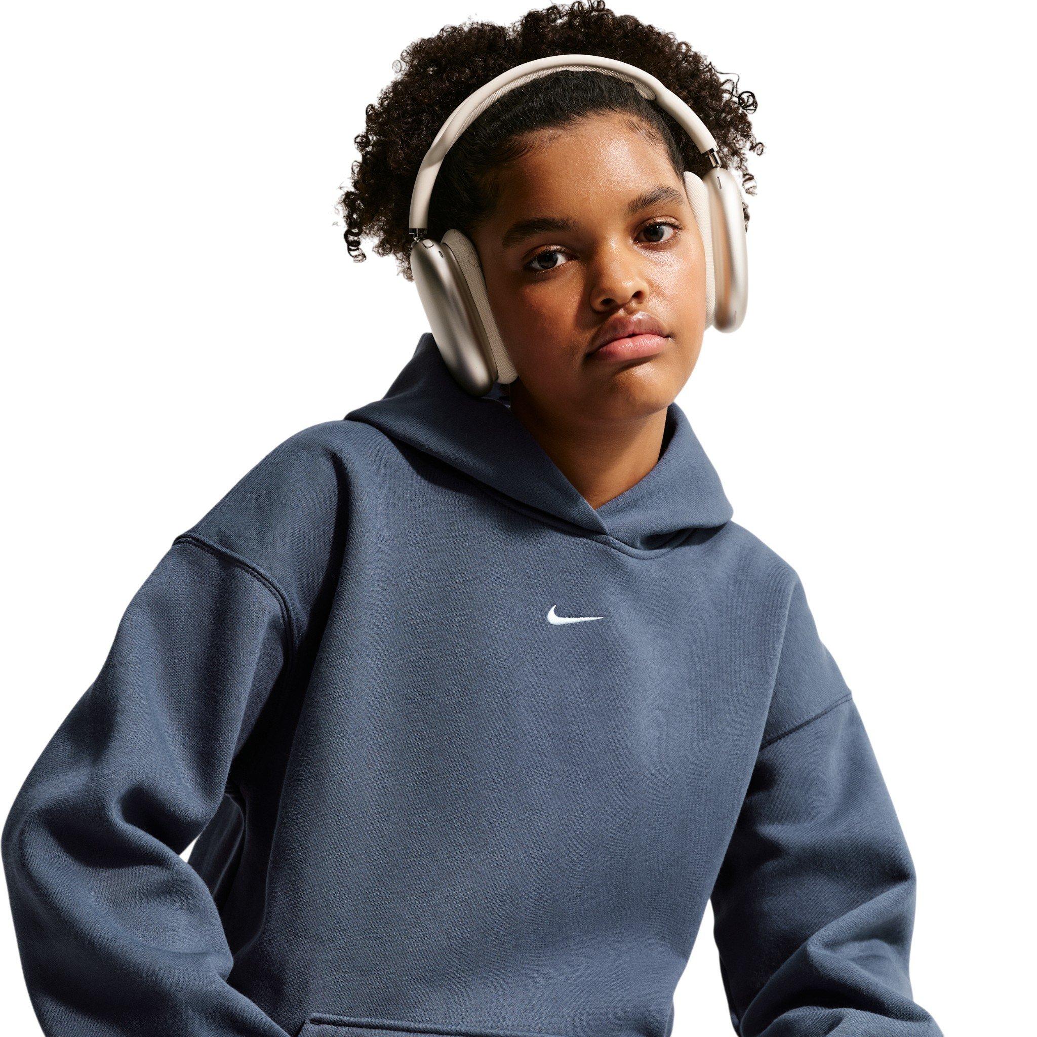Nike Big Girls' Sportswear Studio Fleece Oversized Pullover Hoodie - Blue - BLUE