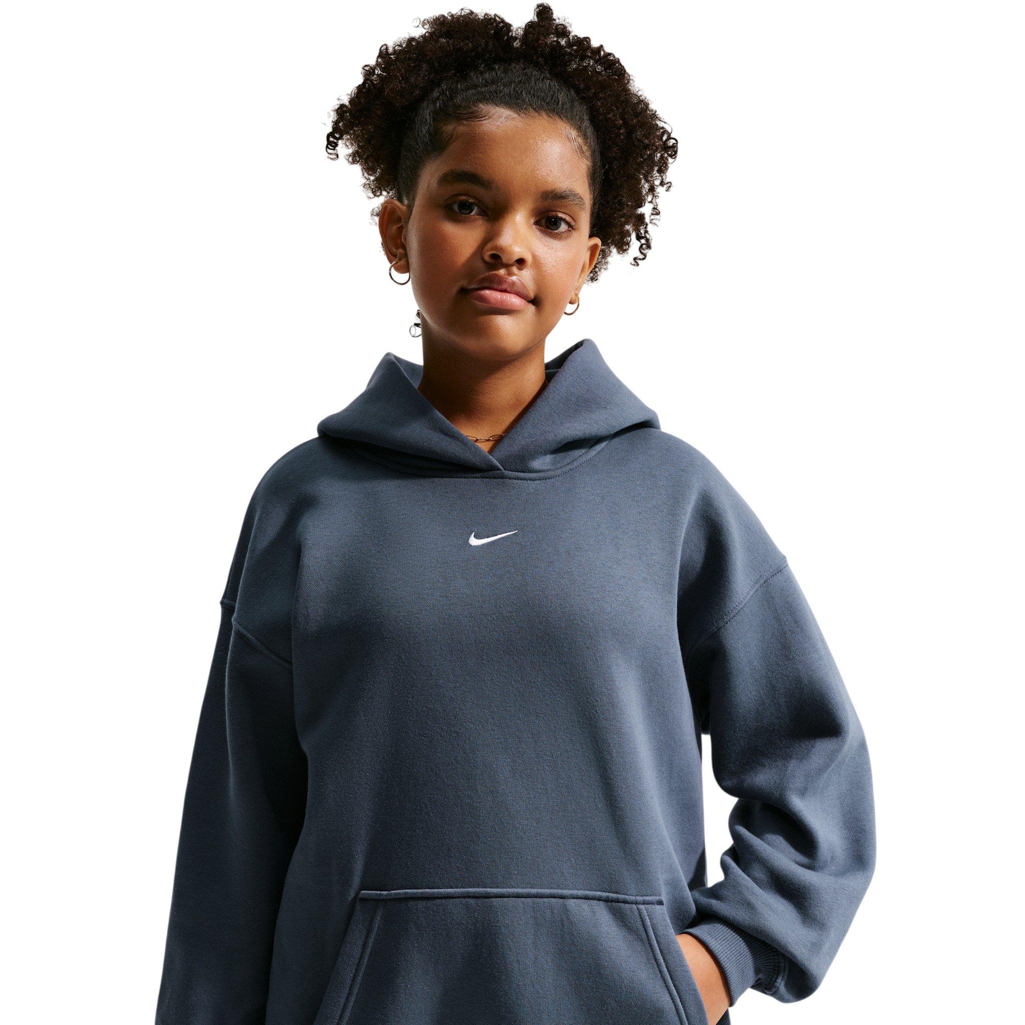 Nike Big Girls' Sportswear Studio Fleece Oversized Pullover Hoodie - Blue - BLUE