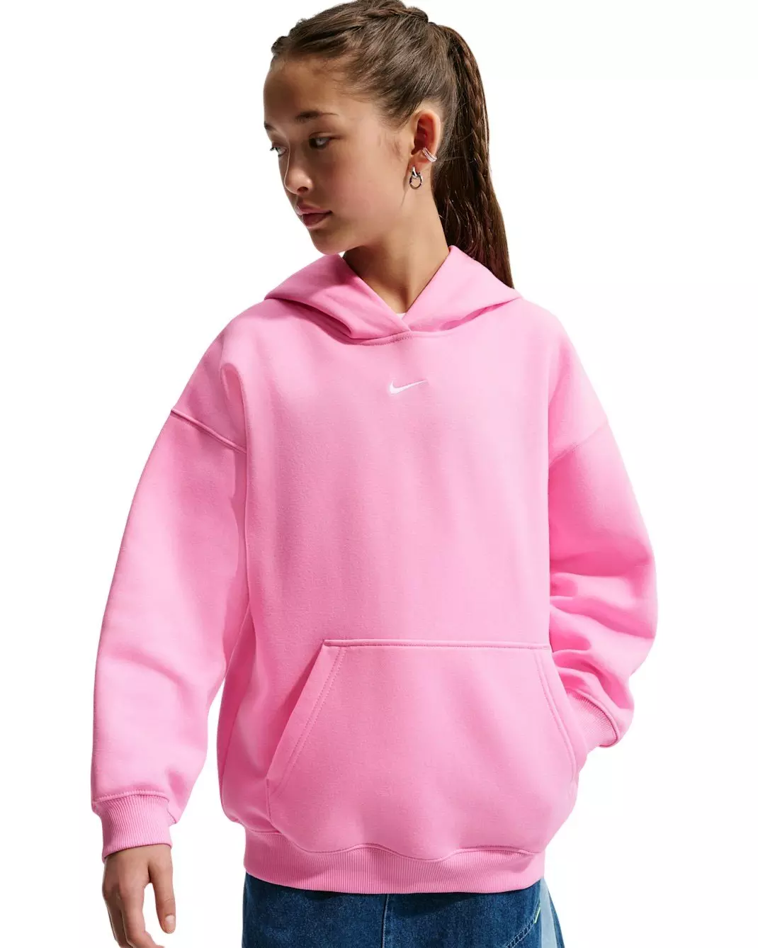 Nike Big Girls' Sportswear Studio Fleece Oversized Pullover Hoodie - Pink - PINK