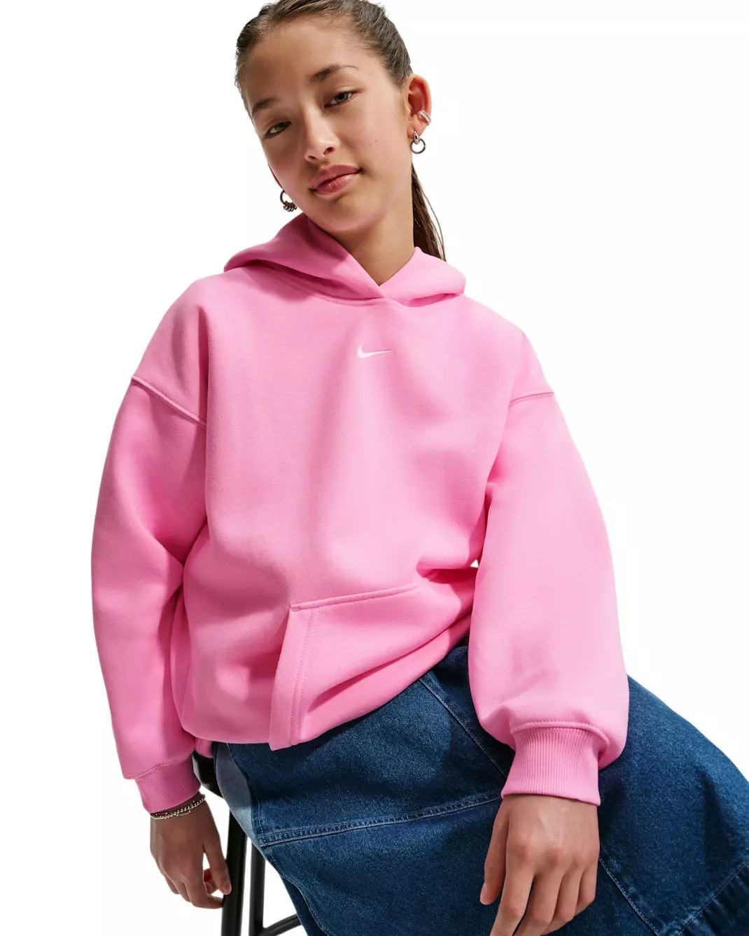 Nike Big Girls' Sportswear Studio Fleece Oversized Pullover Hoodie - Pink - PINK