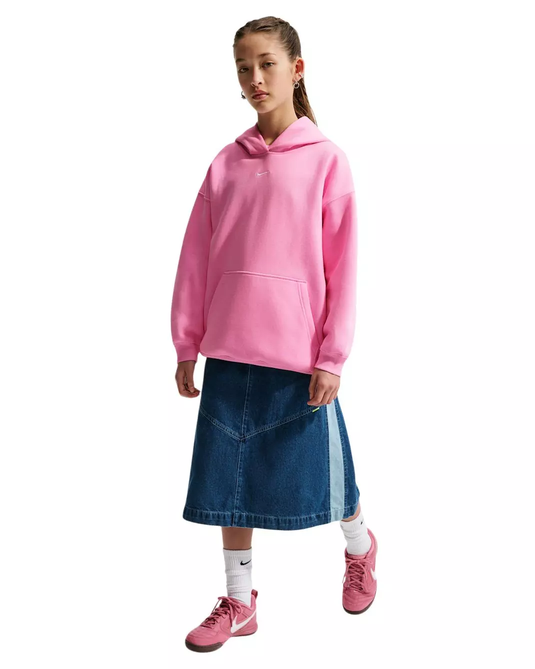 Nike Big Girls' Sportswear Studio Fleece Oversized Pullover Hoodie - Pink - PINK
