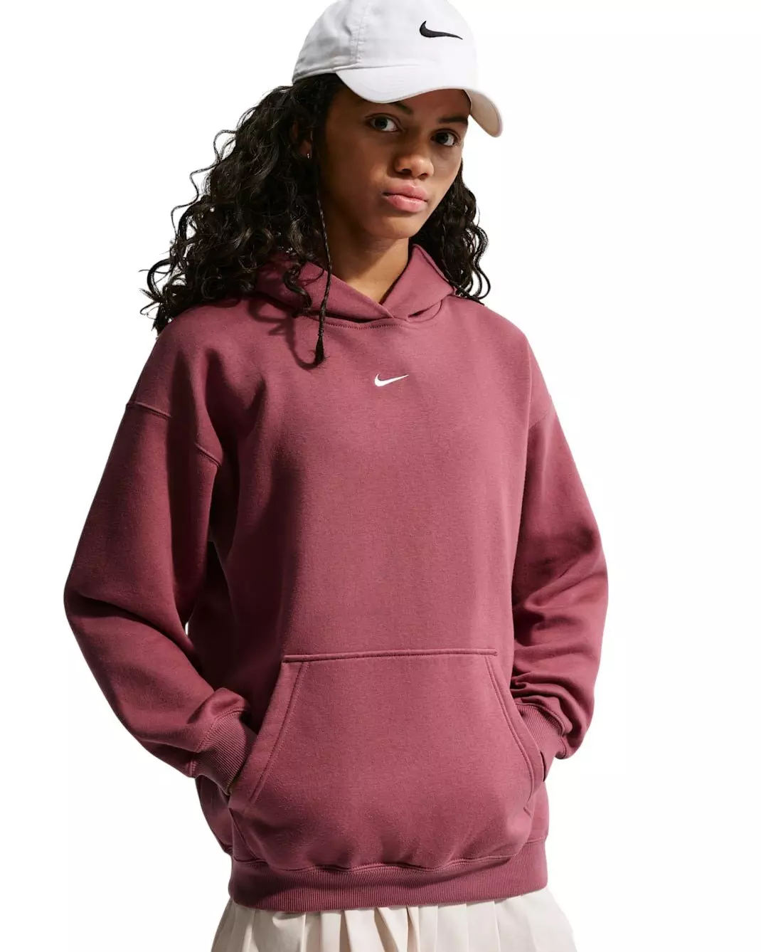Nike Big Girls' Sportswear Studio Fleece Oversized Pullover Hoodie - Maroon - MAROON