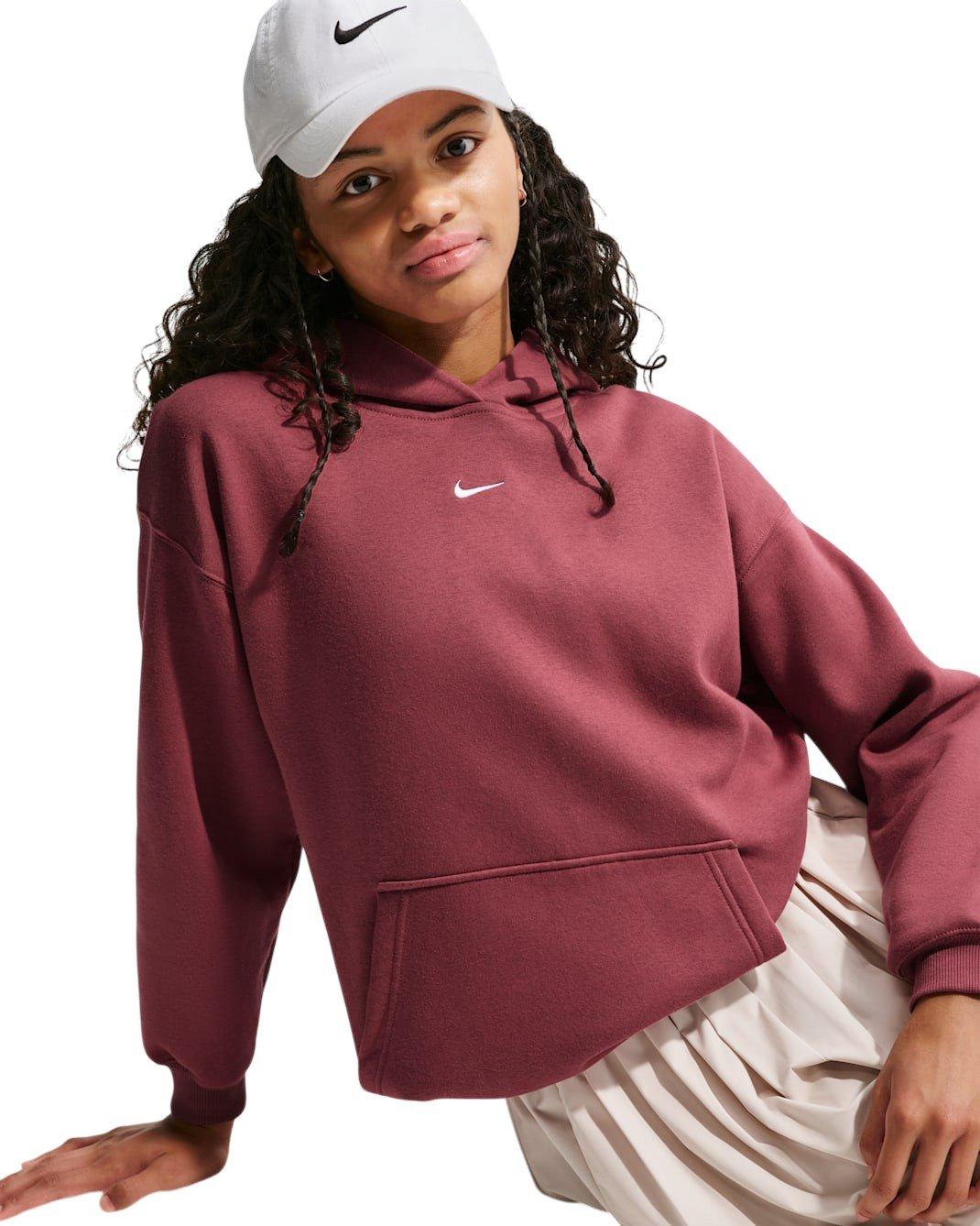 Nike Sportswear Studio Fleece Big Girls' Maroon Oversized Pullover Hoodie