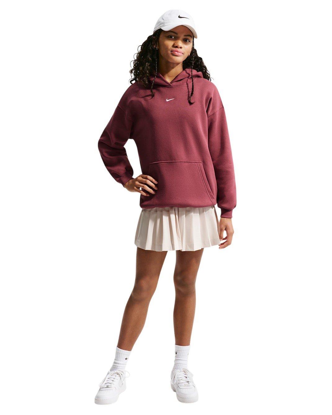 Nike Sportswear Studio Fleece Big Girls' Maroon Oversized Pullover Hoodie