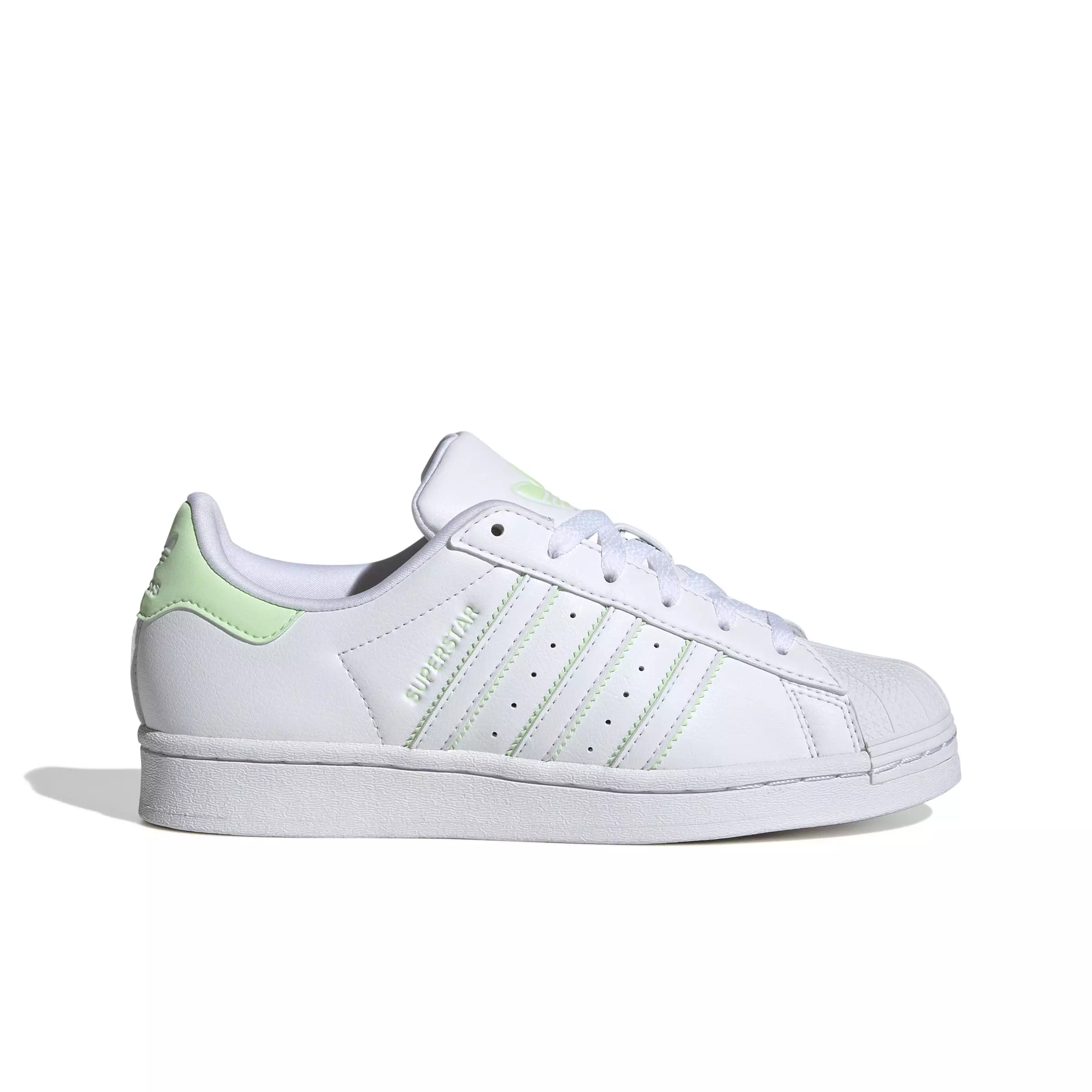adidas Originals Superstar "Ftwr White/Semi Green Spark/Ftwr White" Grade School Girls' Shoe - WHITE/GREEN/WHITE