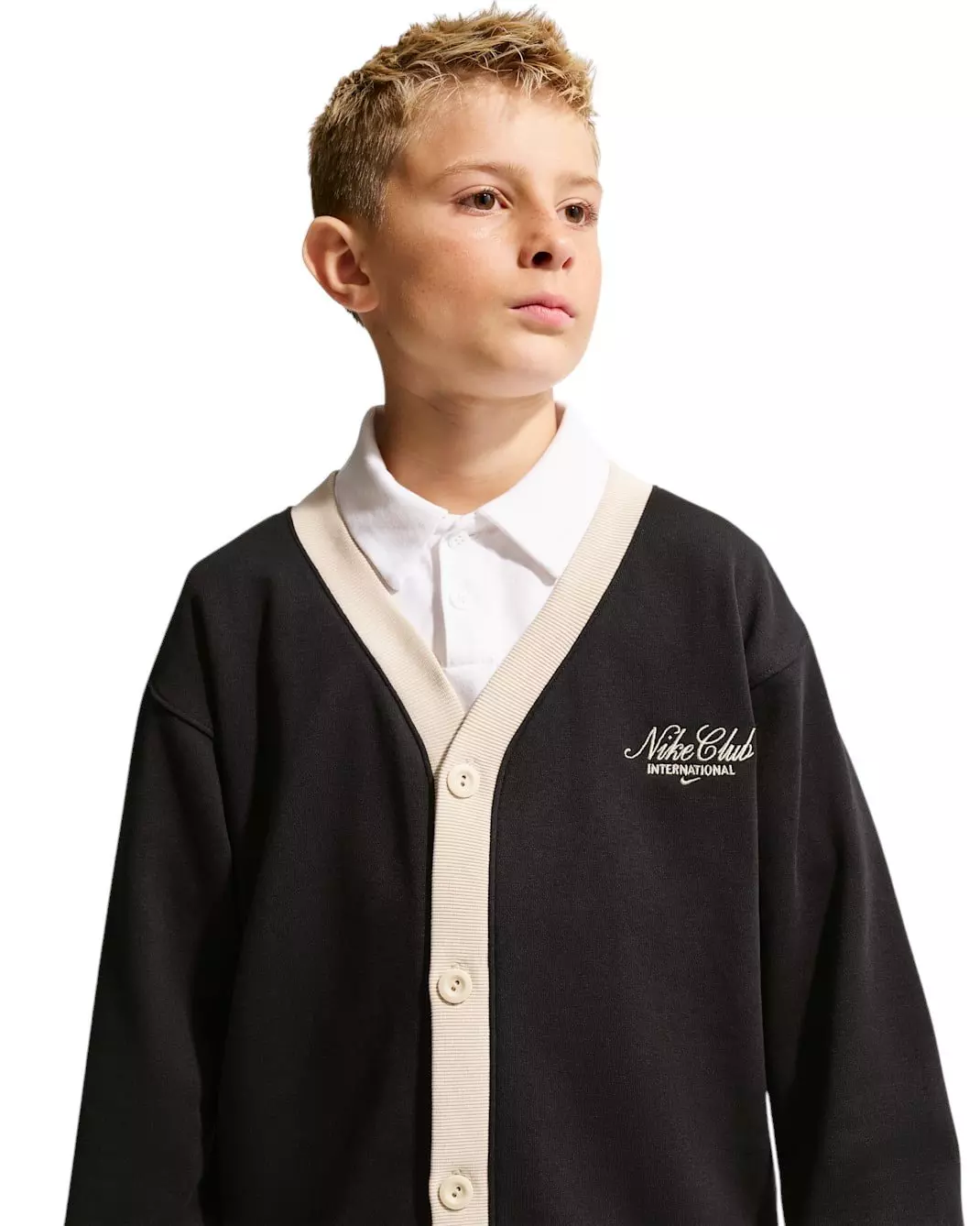 Nike Big Kids' Sportswear Club Cardigan - Black/Sanddrift - BLACK/SANDDRIFT