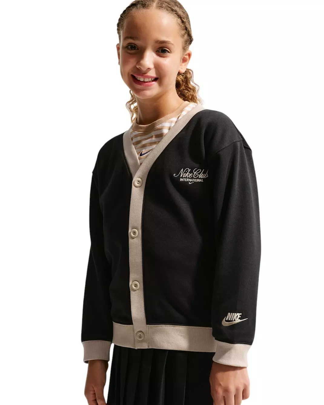 Nike Big Kids' Sportswear Club Cardigan - Black/Sanddrift - BLACK/SANDDRIFT