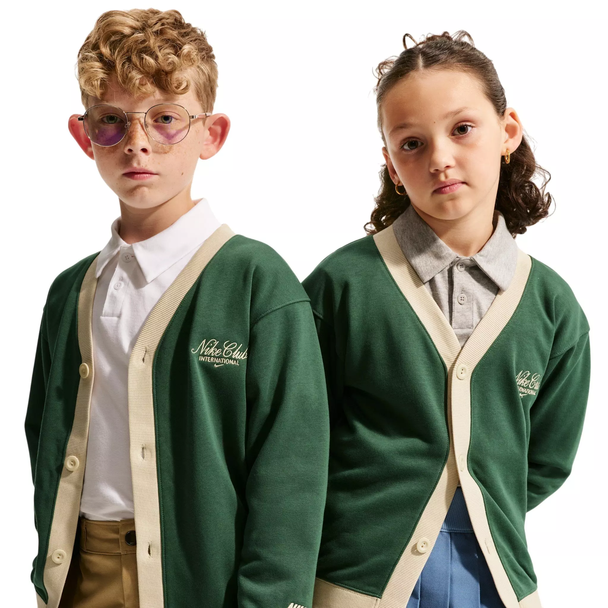 Nike Big Kid's Sportswear Club Cardigan - Green/Beige - GREEN/BEIGE