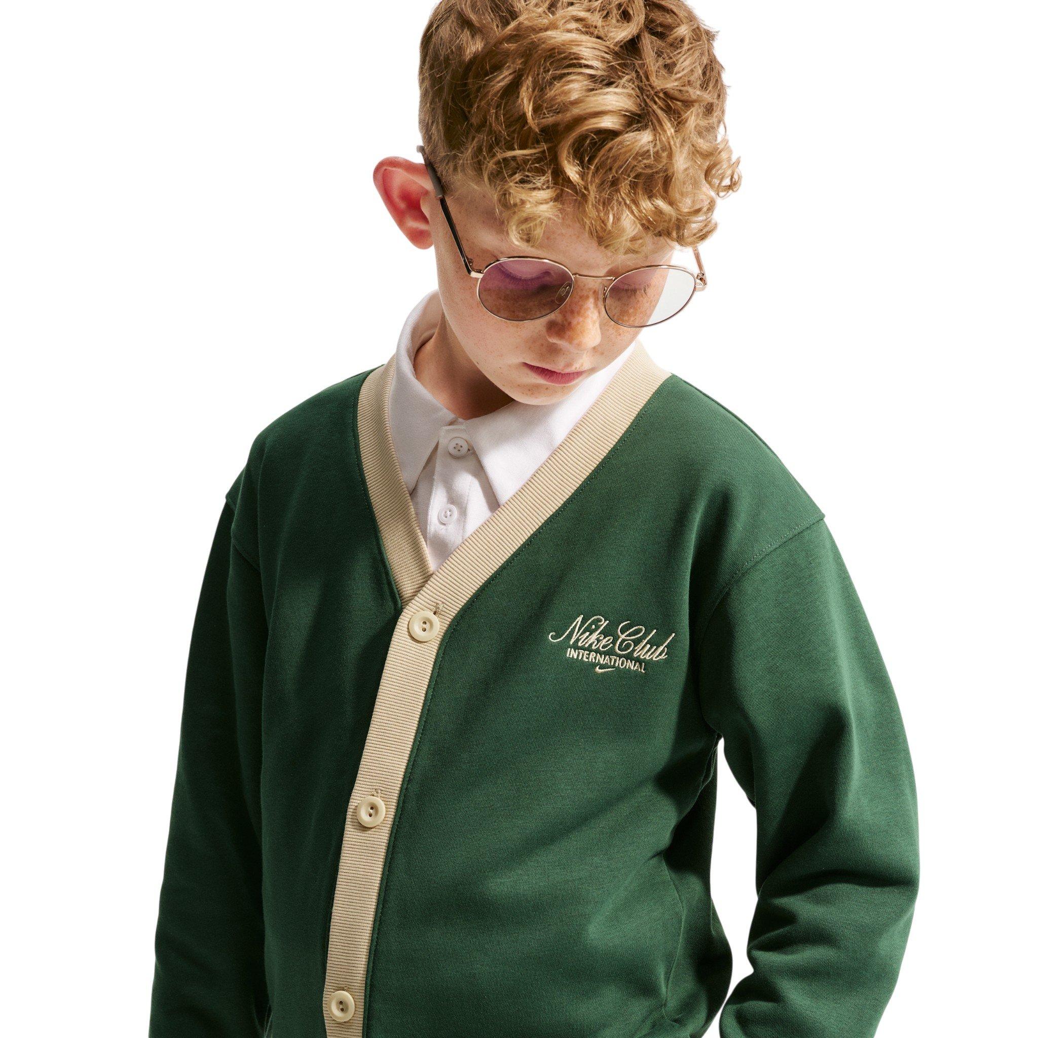 Nike Big Kid's Sportswear Club Cardigan - Green/Beige - GREEN/BEIGE