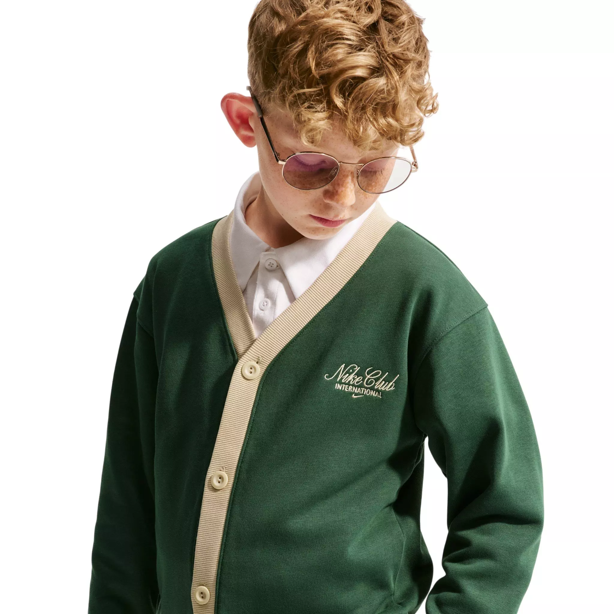 Nike Big Kid's Sportswear Club Cardigan - Green/Beige - GREEN/BEIGE