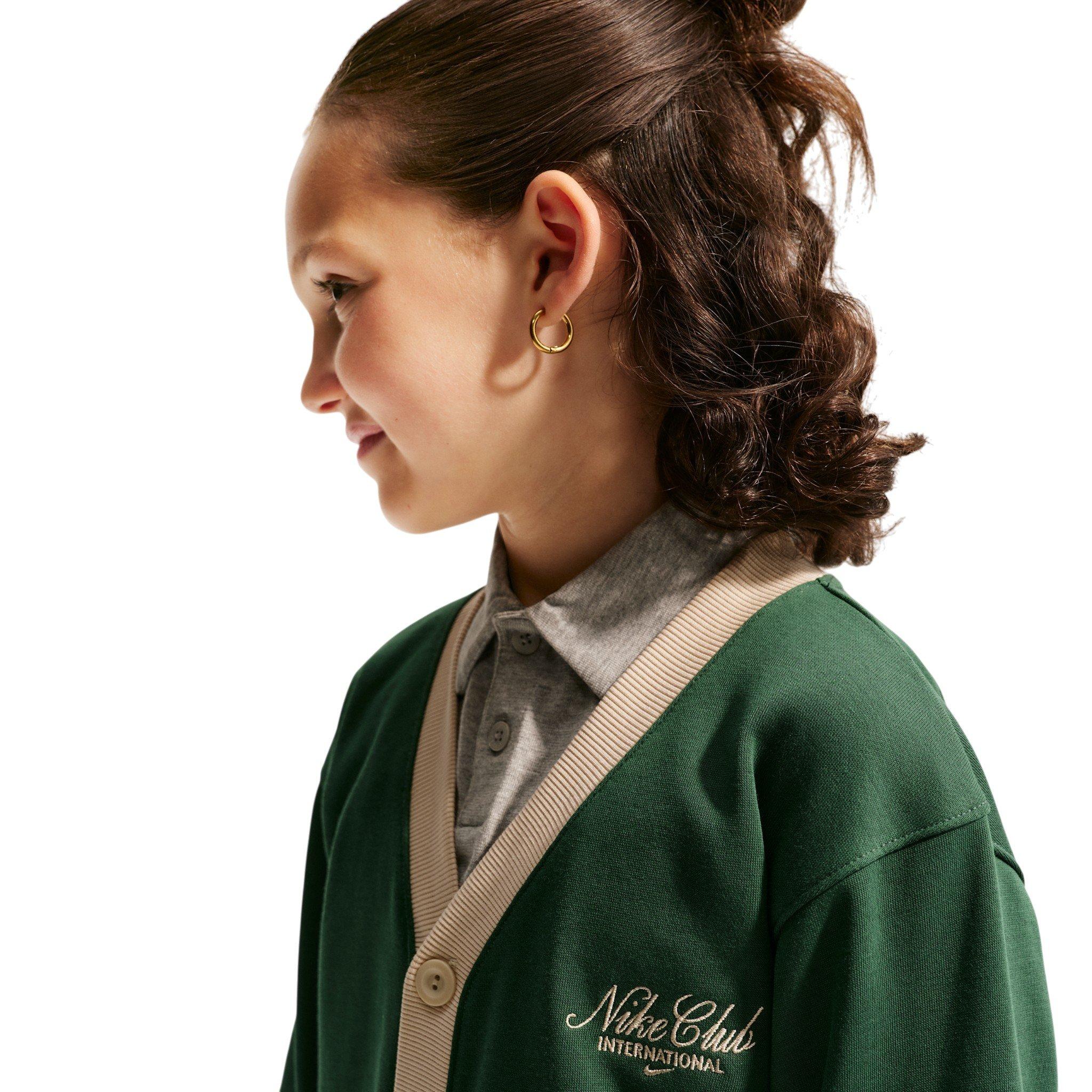 Nike Big Kid's Sportswear Club Cardigan - Green/Beige - GREEN/BEIGE