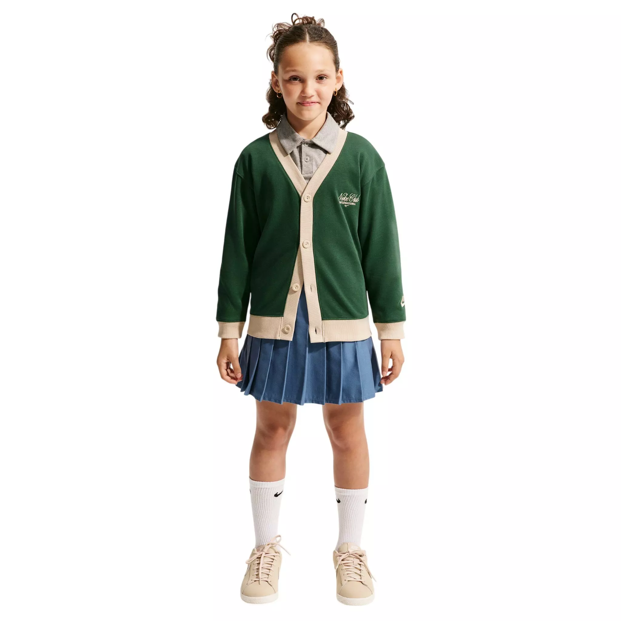 Nike Big Kid's Sportswear Club Cardigan - Green/Beige - GREEN/BEIGE