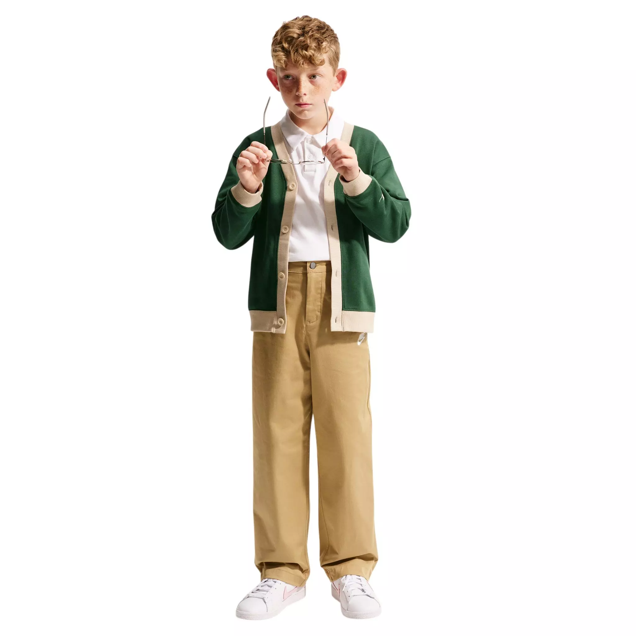 Nike Big Kid's Sportswear Club Cardigan - Green/Beige - GREEN/BEIGE