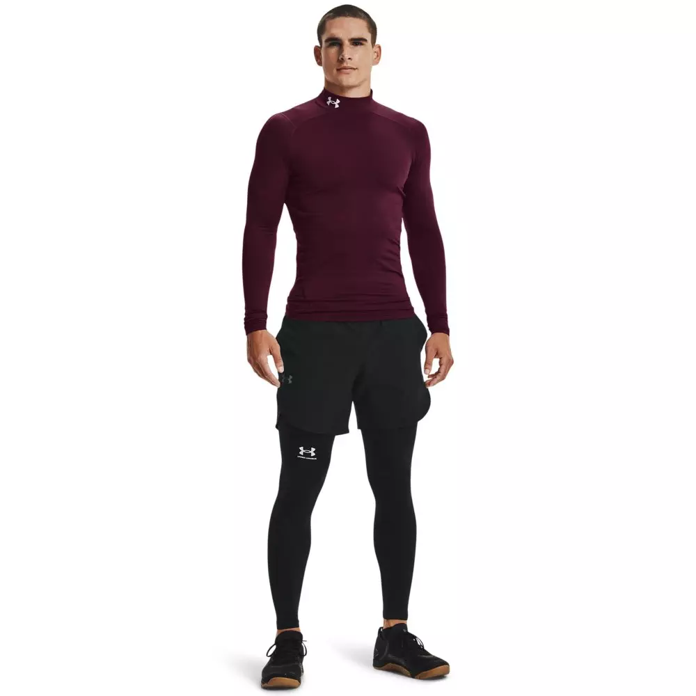 Under Armour Men's ColdGear Compression Mock Shirt - MAROON/WHITE