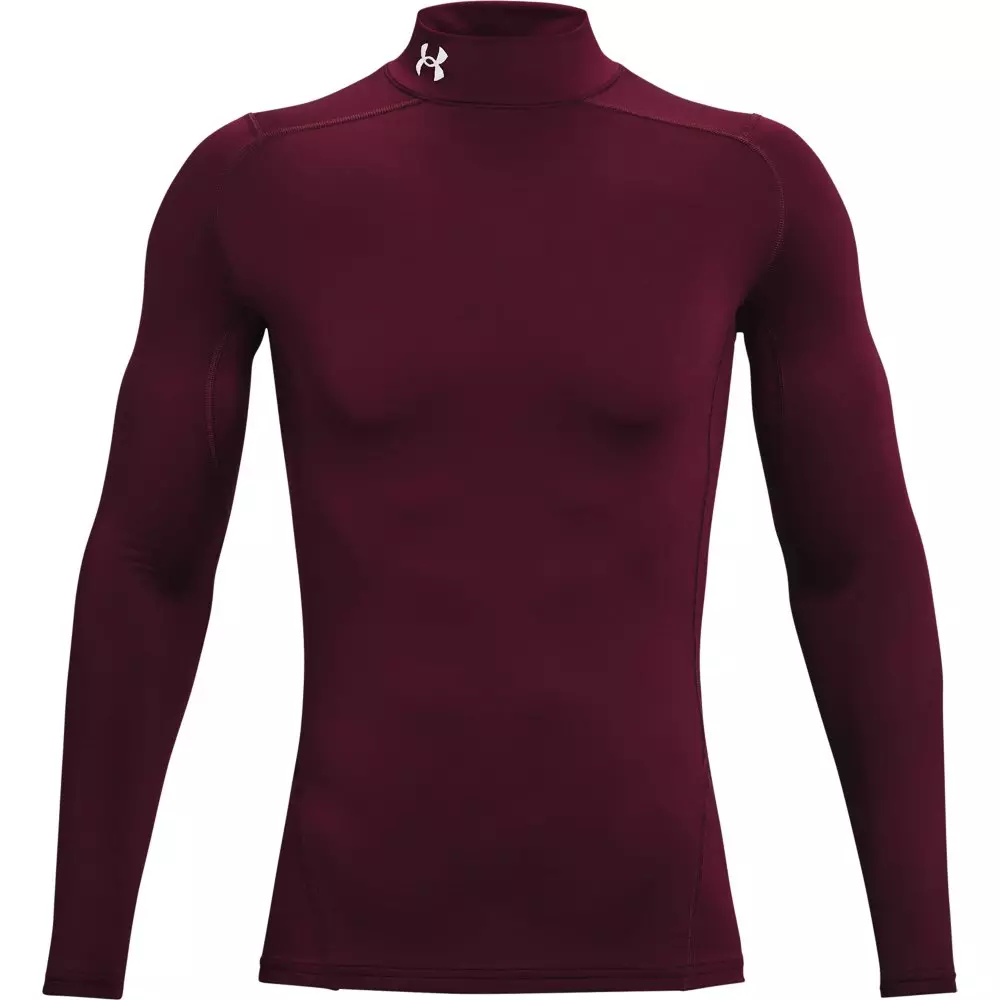 Under Armour Men's ColdGear Compression Mock Shirt - MAROON/WHITE