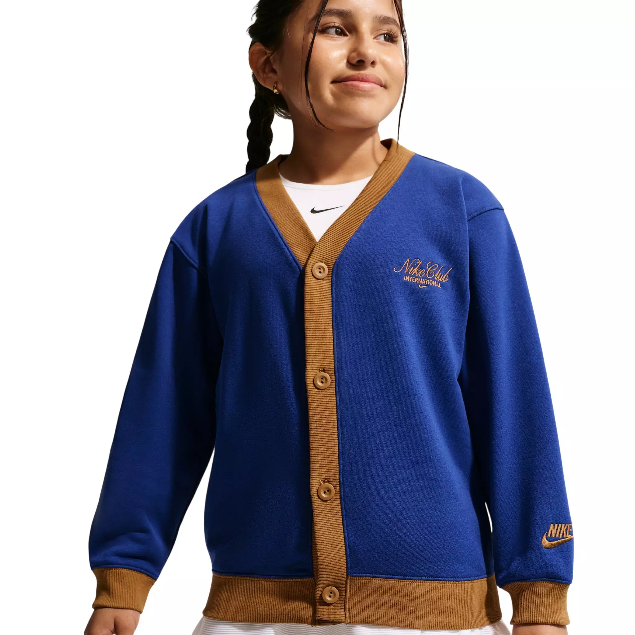 Nike Big Kid's Sportswear Club Cardigan - Royal Blue/Brown - ROYAL BLUE/BROWN