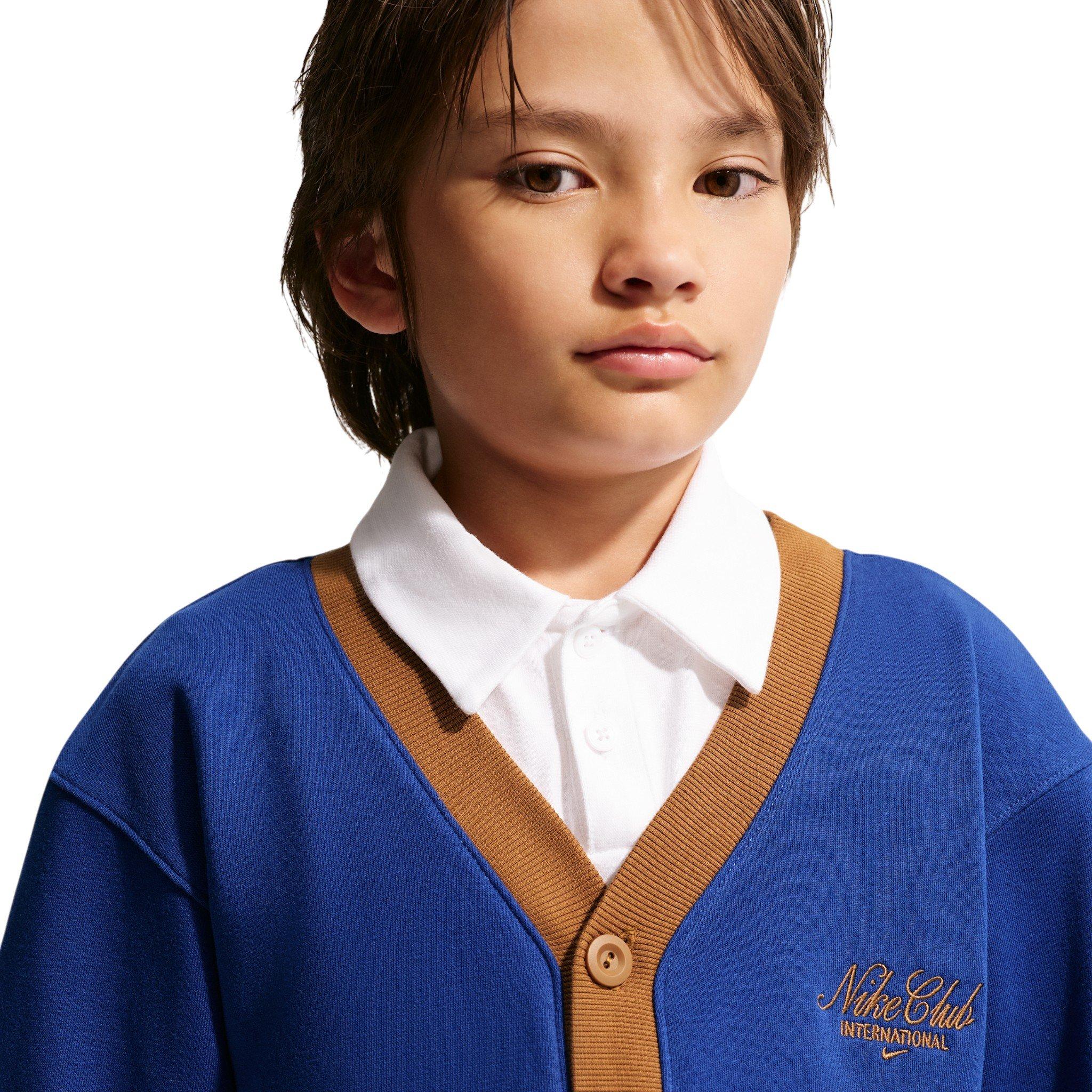 Nike Big Kid's Sportswear Club Cardigan - Royal Blue/Brown - ROYAL BLUE/BROWN