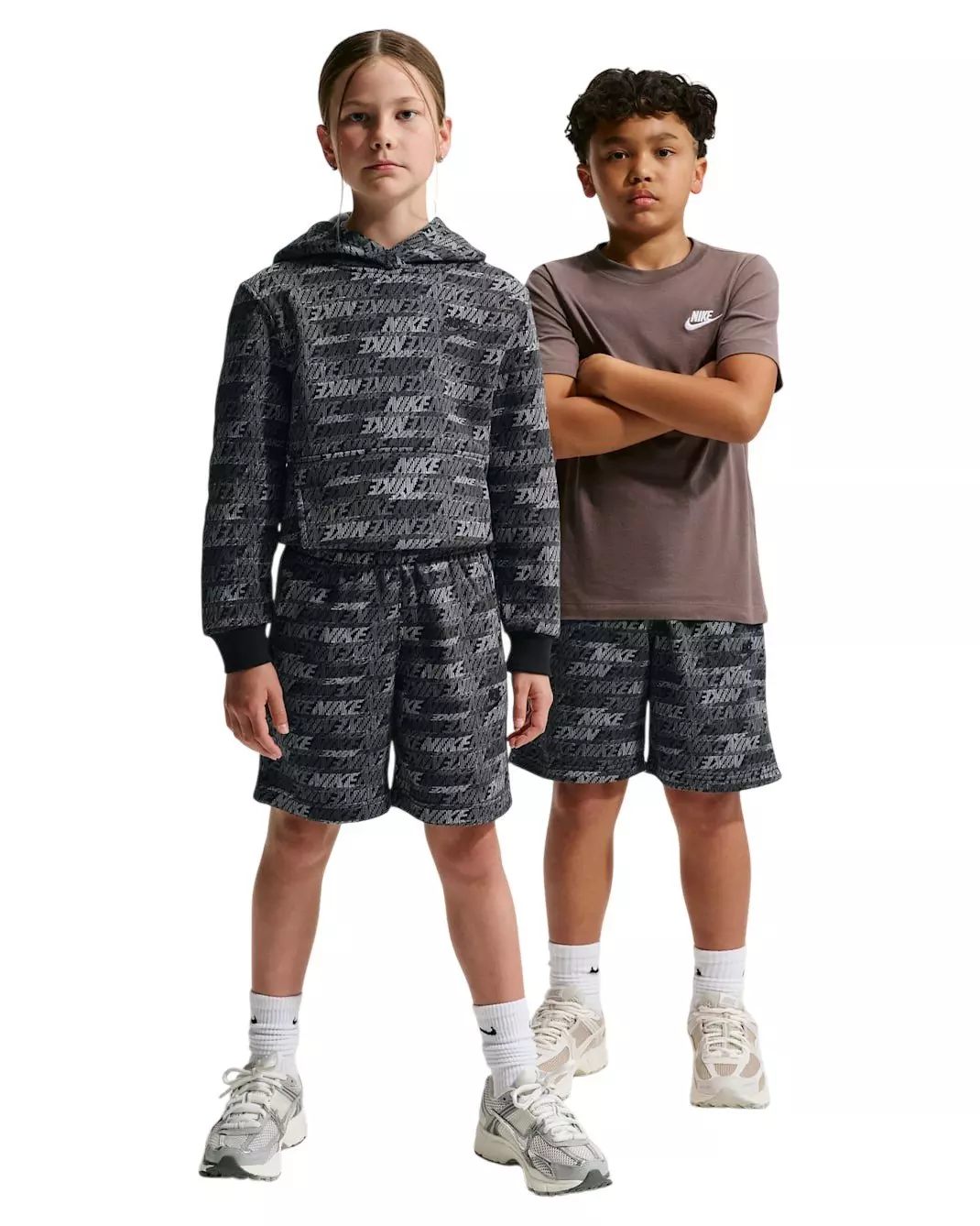 Nike Big Kids' Sportswear Club Fleece French Terry All Over Print Shorts - Black - BLACK