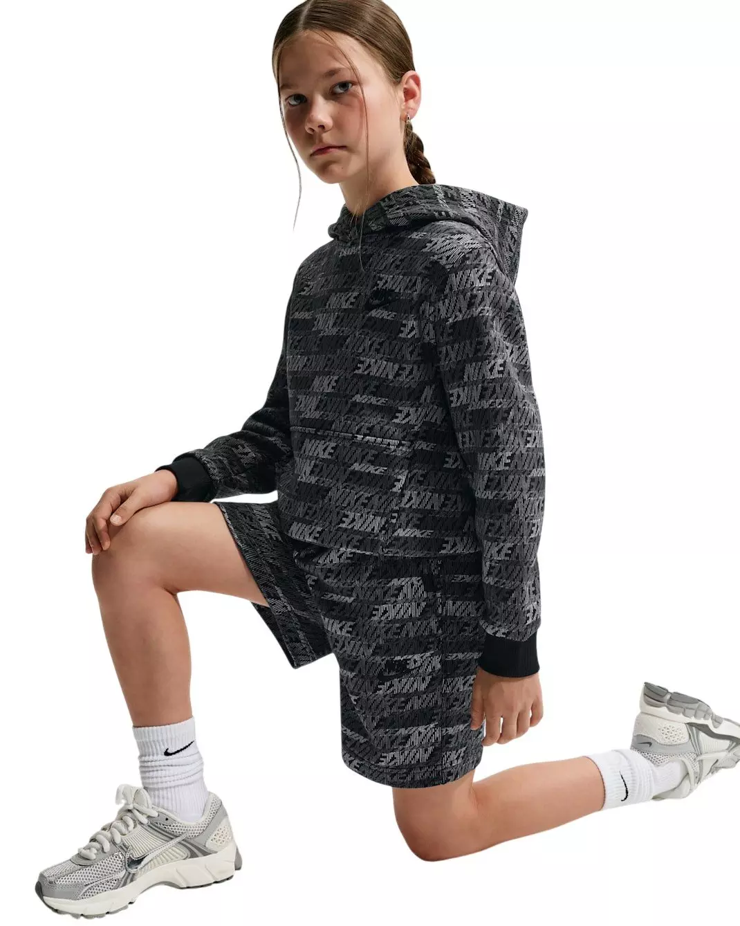 Nike Big Kids' Sportswear Club Fleece French Terry All Over Print Shorts - Black - BLACK