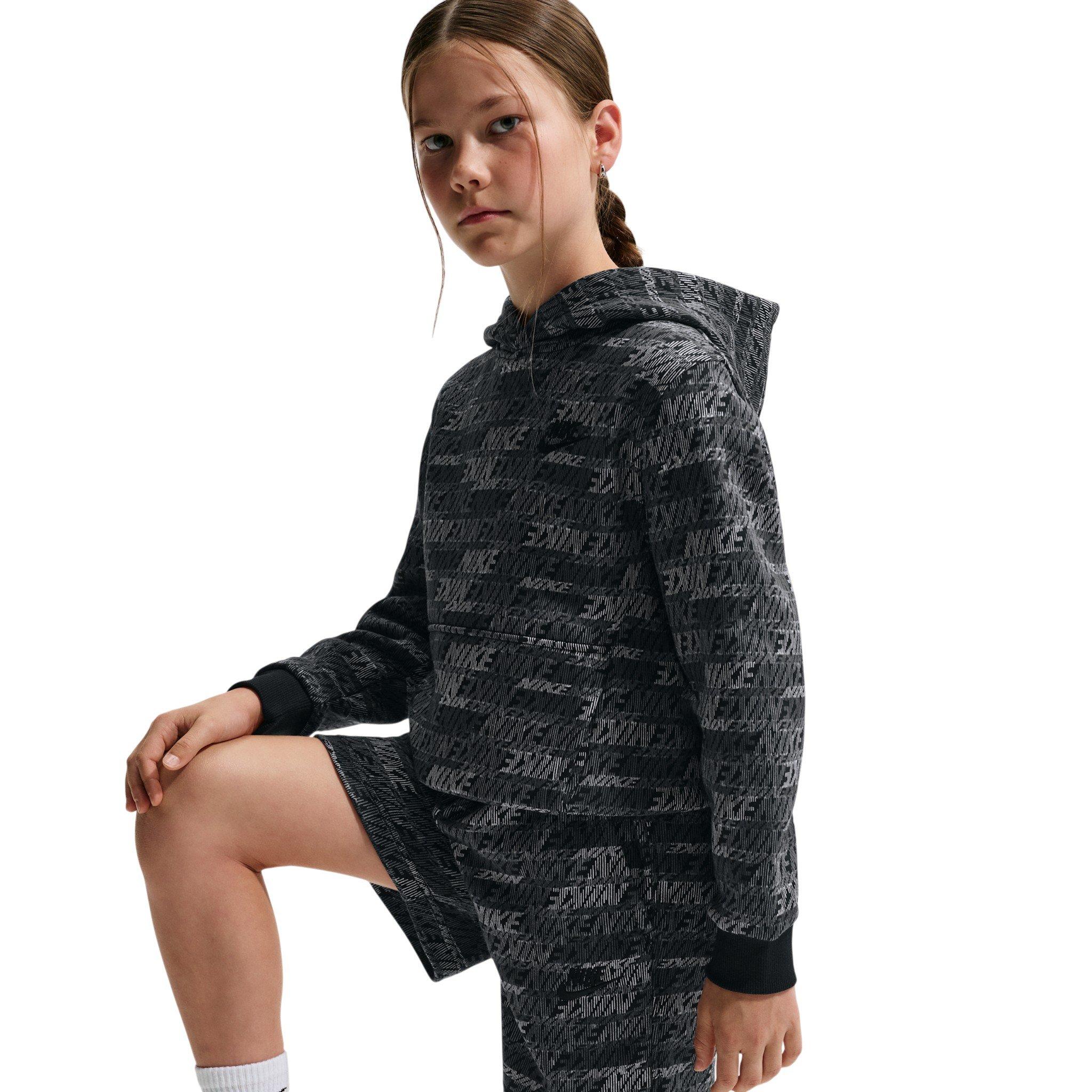Nike Big Kids' Sportswear Club Fleece French Terry All Over Print Shorts - Black - BLACK Thumbnail View 7