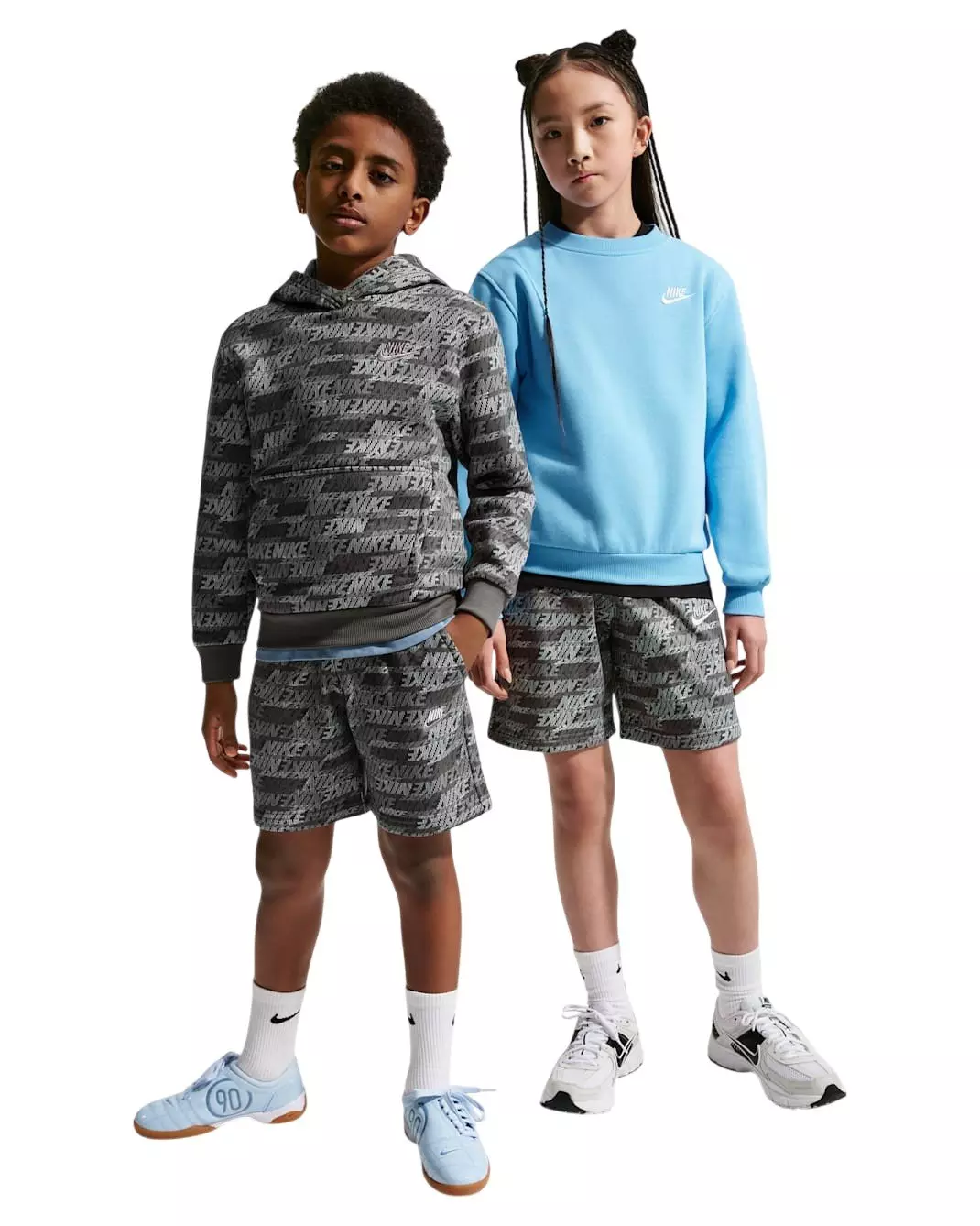 Nike Big Kids' Sportswear Club Fleece French Terry All Over Print Shorts - Grey - GREY