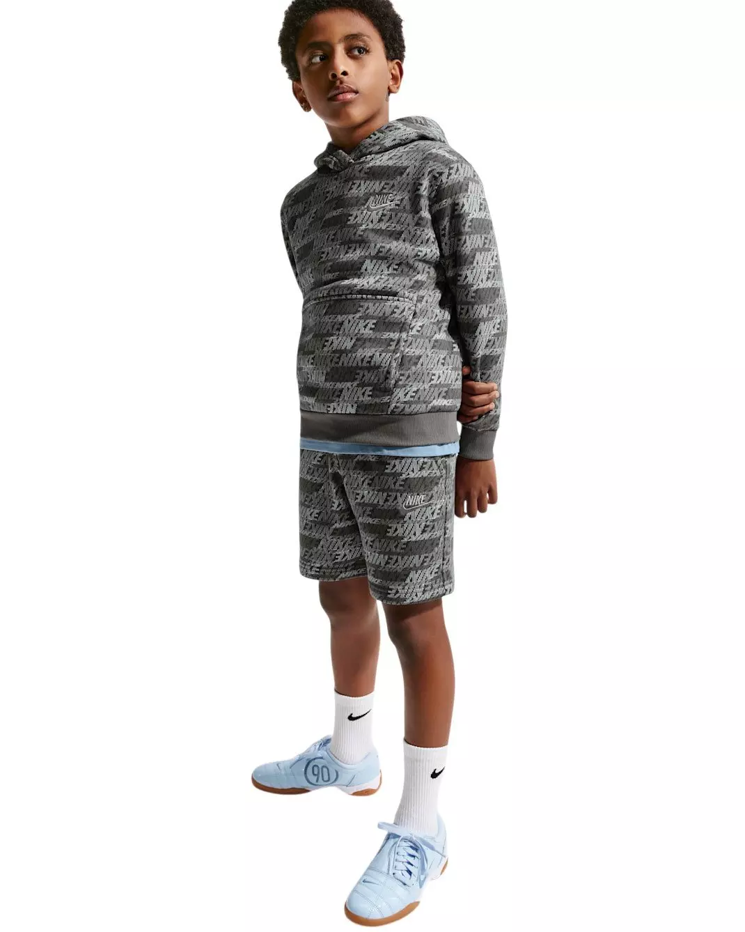 Nike Big Kids' Sportswear Club Fleece French Terry All Over Print Shorts - Grey - GREY