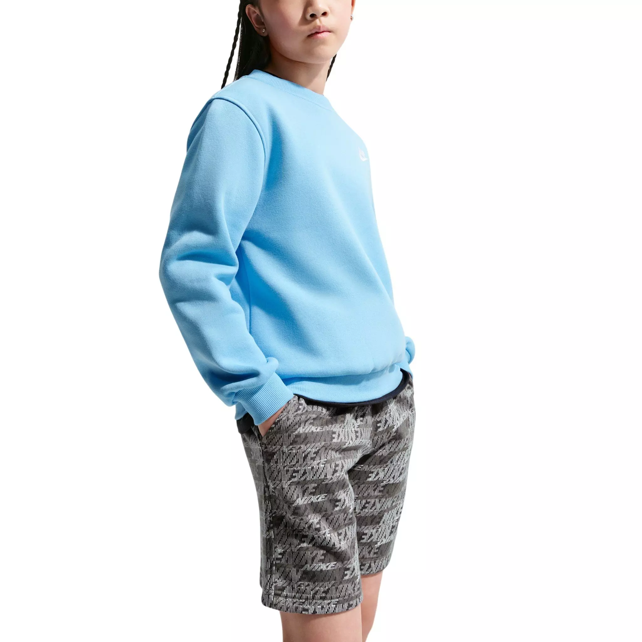 Nike Big Kids' Sportswear Club Fleece French Terry All Over Print Shorts - Grey - GREY