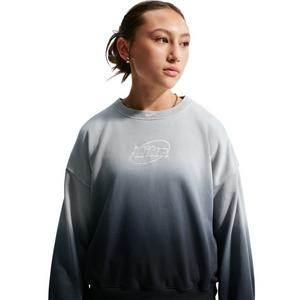 Nike Big Girls' Studio Fleece Lightweight Oversized Graphic Crew - Lt Smoke Grey/Black - LT SMOKE GREY/BLACK