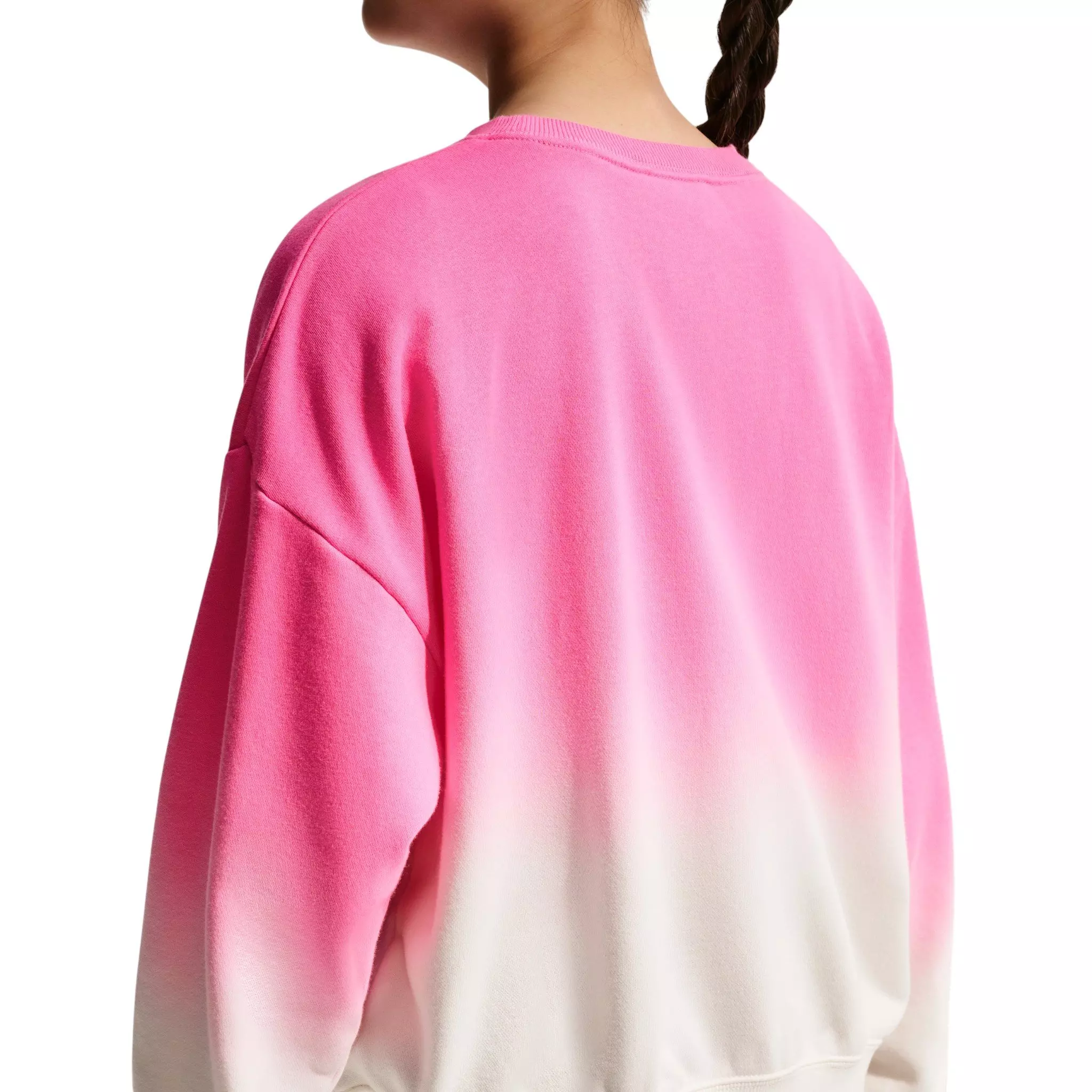Nike Big Girls' Studio Fleece Lightweight Oversized Graphic Crew - Pink/White - PINK/WHITE