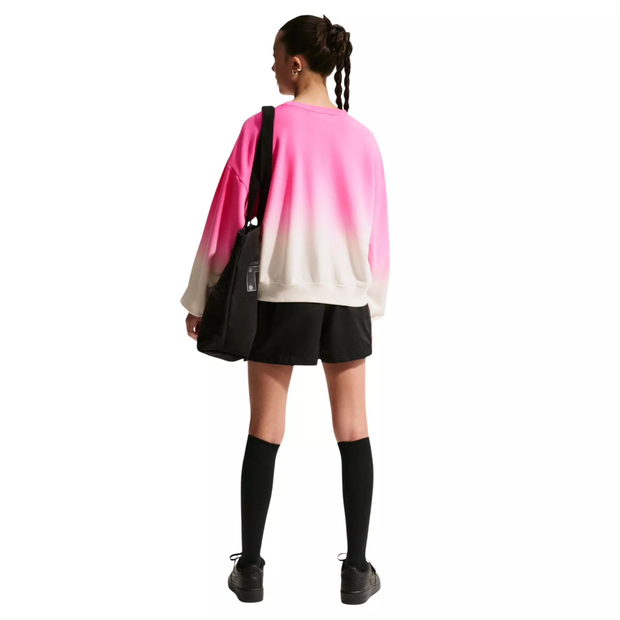 Nike Big Girls' Studio Fleece Lightweight Oversized Graphic Crew - Pink/White - PINK/WHITE