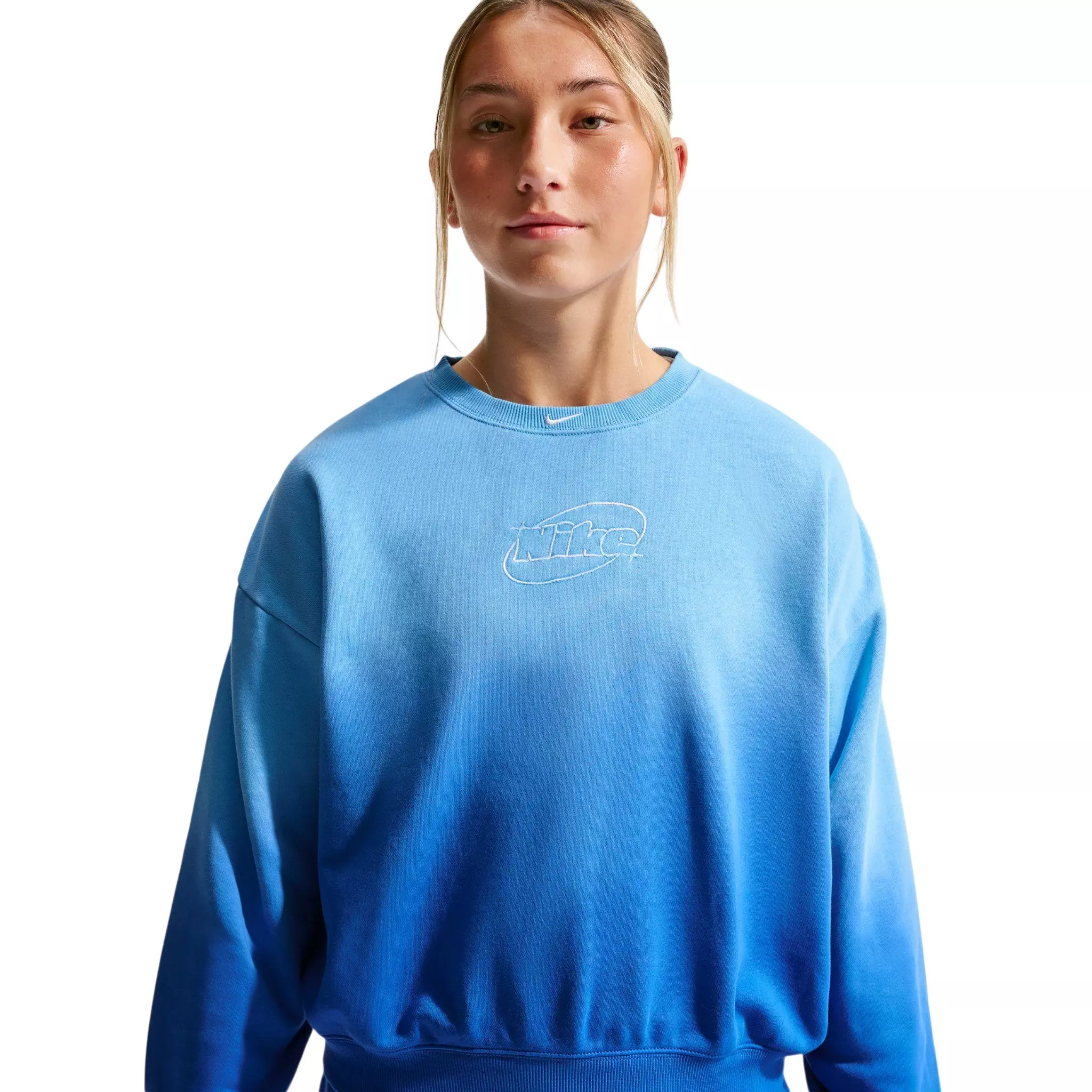 Nike Big Girls' Studio Fleece Lightweight Oversized Graphic Crew - Blue/Royal - BLUE/ROYAL