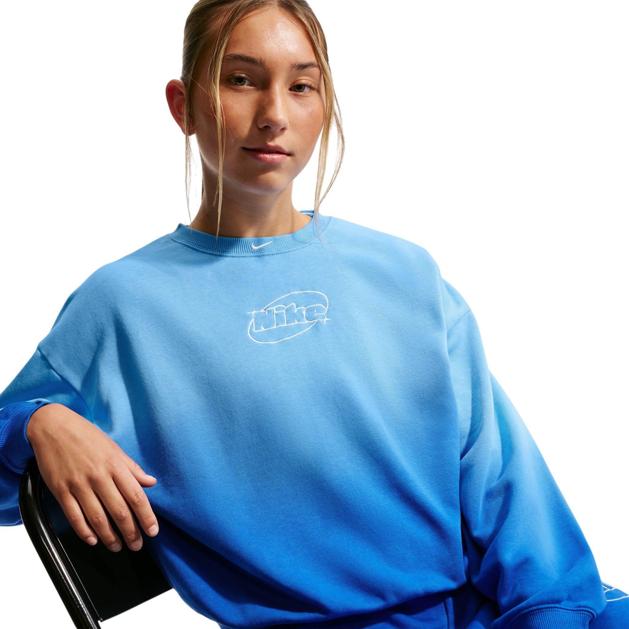Nike Big Girls' Studio Fleece Lightweight Oversized Graphic Crew - Blue/Royal - BLUE/ROYAL