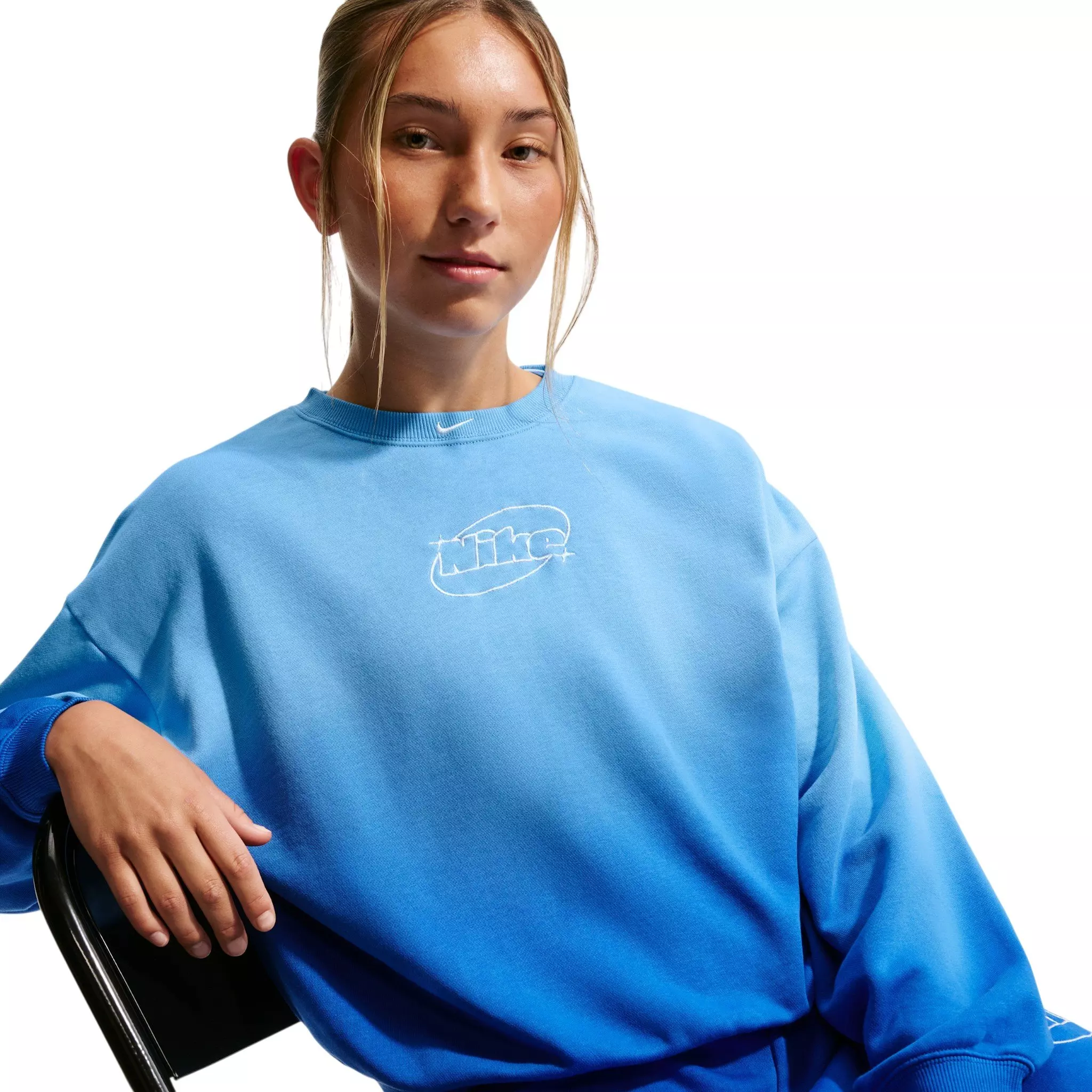 Nike Big Girls' Studio Fleece Lightweight Oversized Graphic Crew - Blue/Royal - BLUE/ROYAL