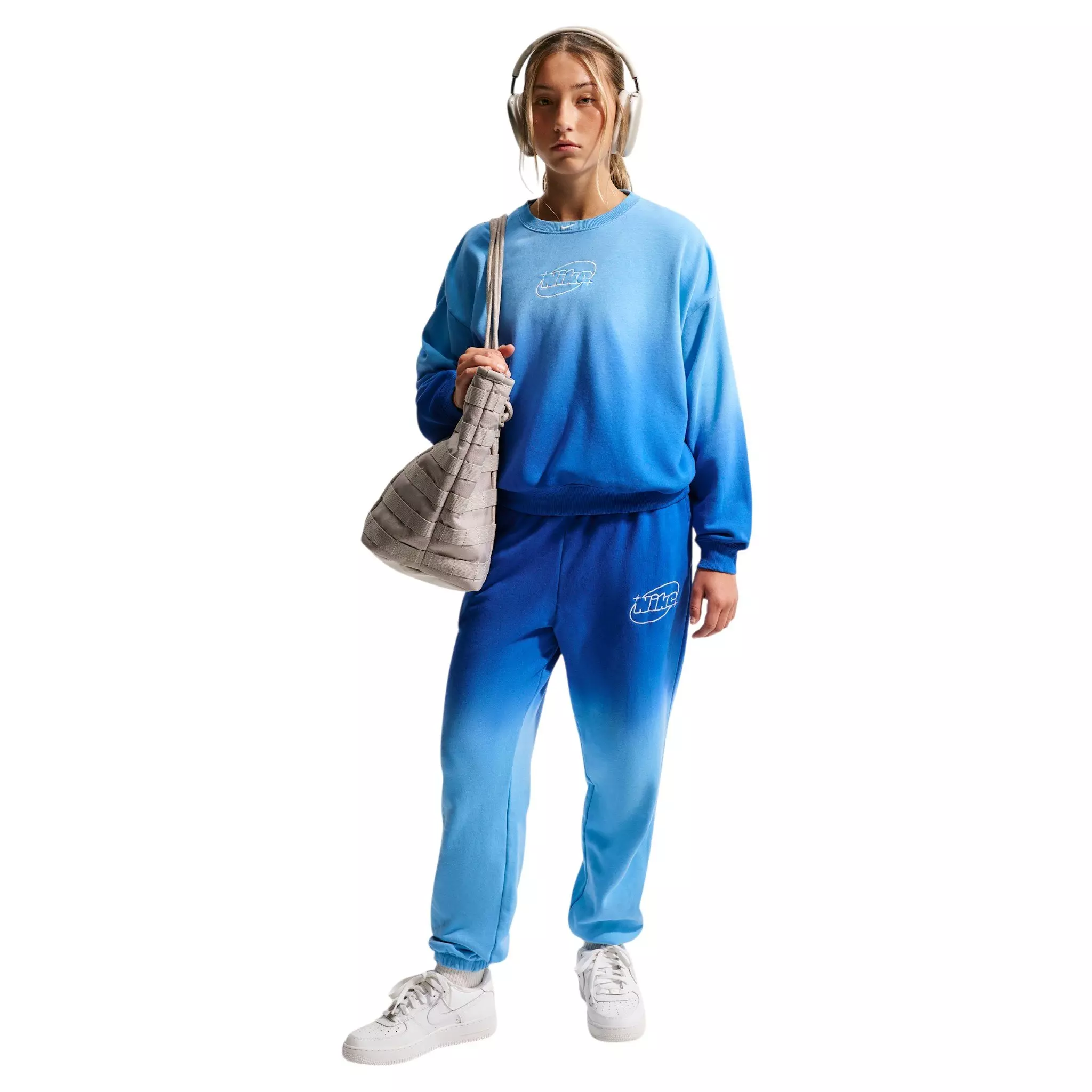 Nike Big Girls' Studio Fleece Lightweight Oversized Graphic Crew - Blue/Royal - BLUE/ROYAL